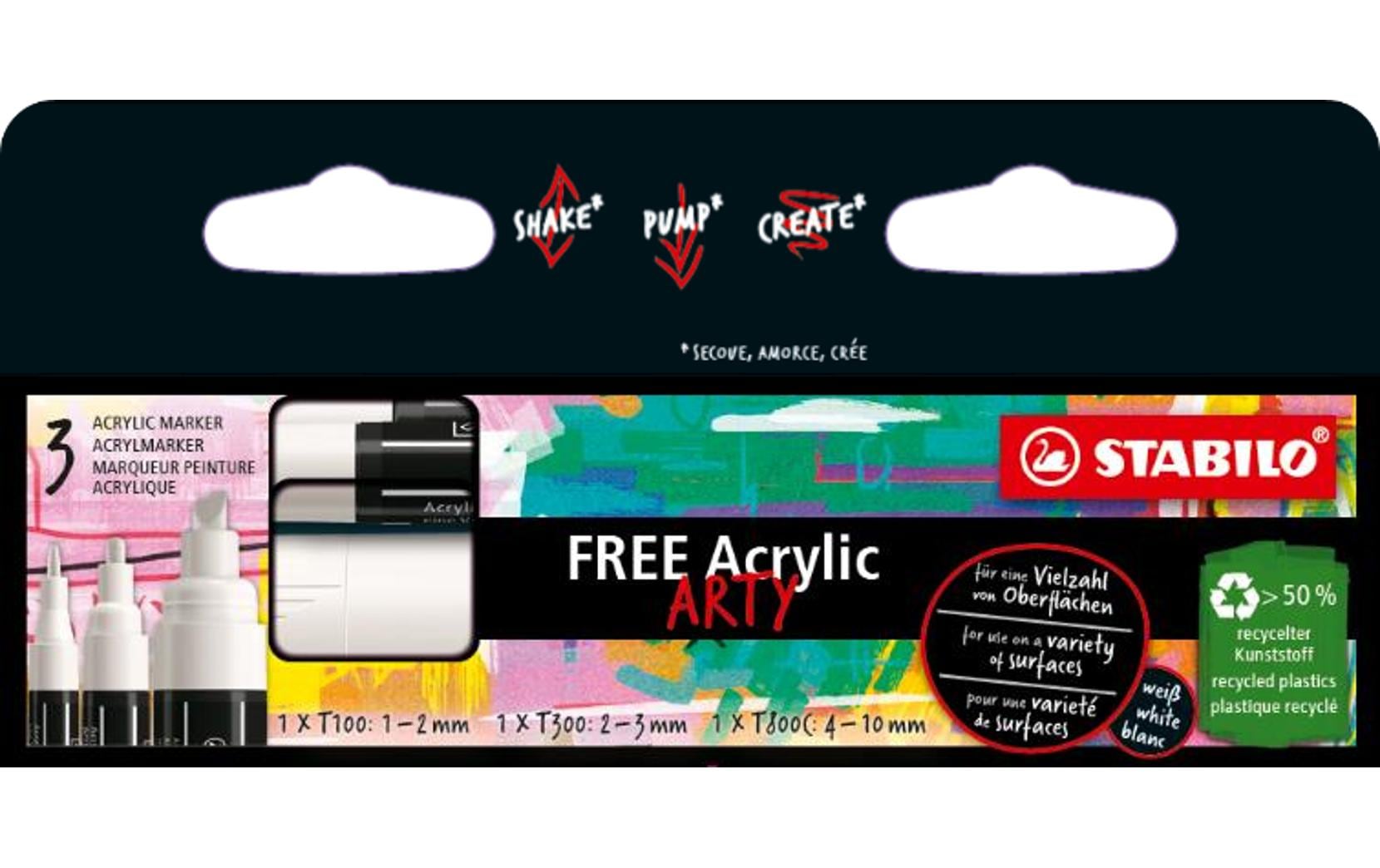 STABILO FREE Acrylmarker – 1–2,5 mm – weiss – 3er-Set