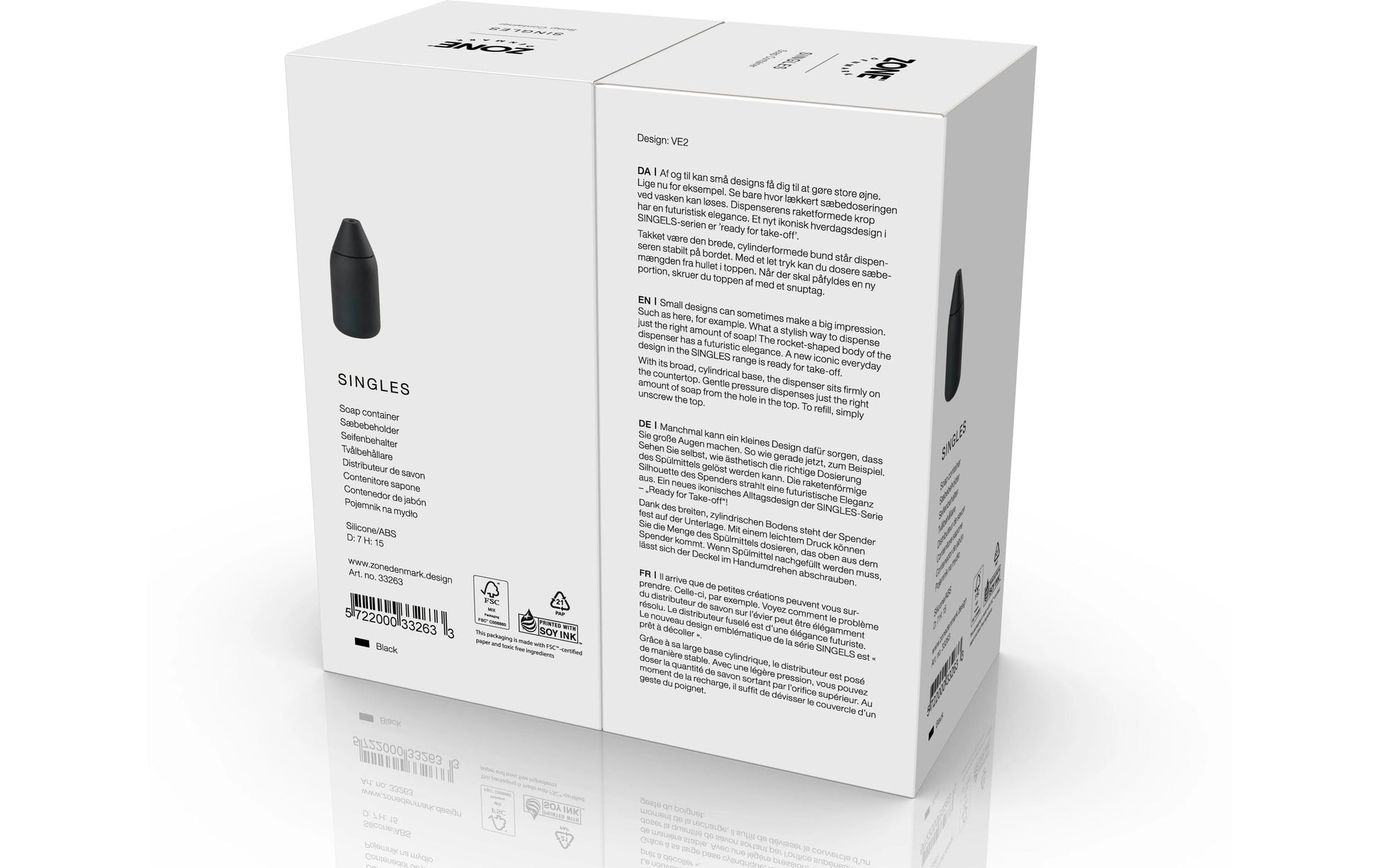 Zone Denmark Singles Seifenspender – Silikon, Schwarz, 300 ml