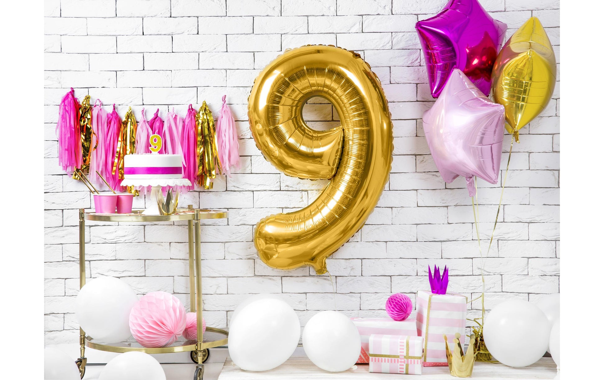 PartyDeco Folienballon Zahl 9 – 86 cm – Gold – 1 Stück