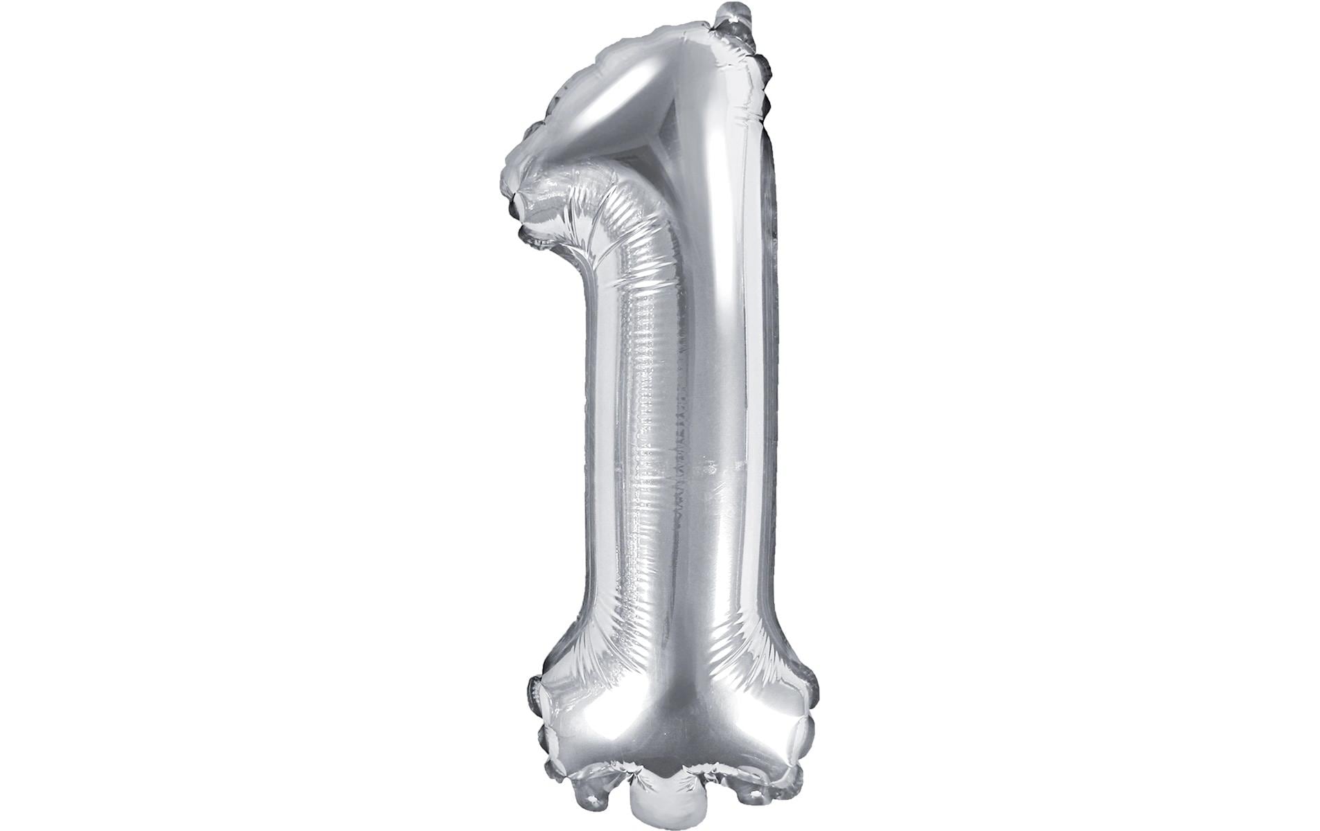 PartyDeco Folienballon Zahl 1 – Silber – 35 cm – Folie – 1 Stk