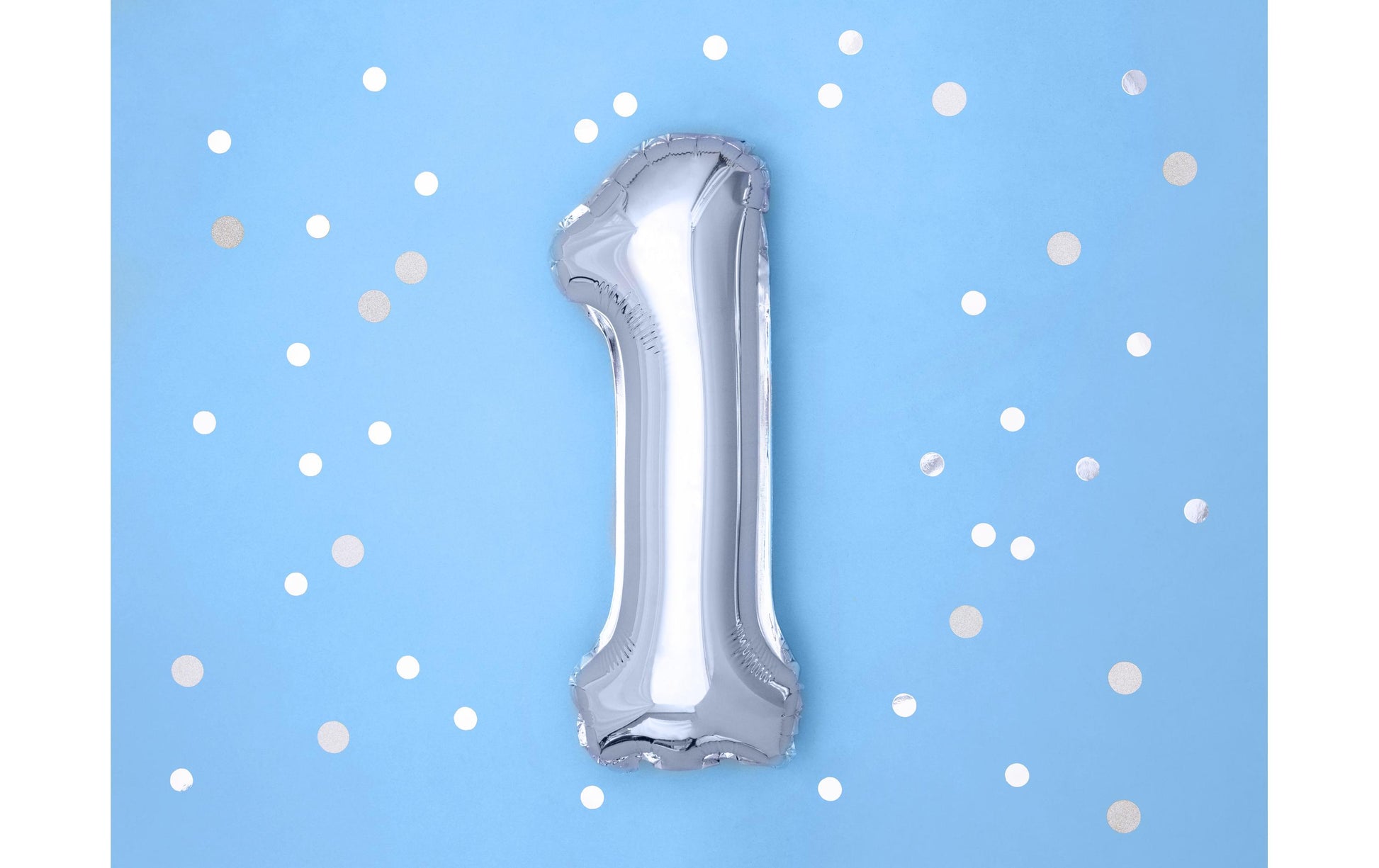 PartyDeco Folienballon Zahl 1 – Silber – 35 cm – Folie – 1 Stk