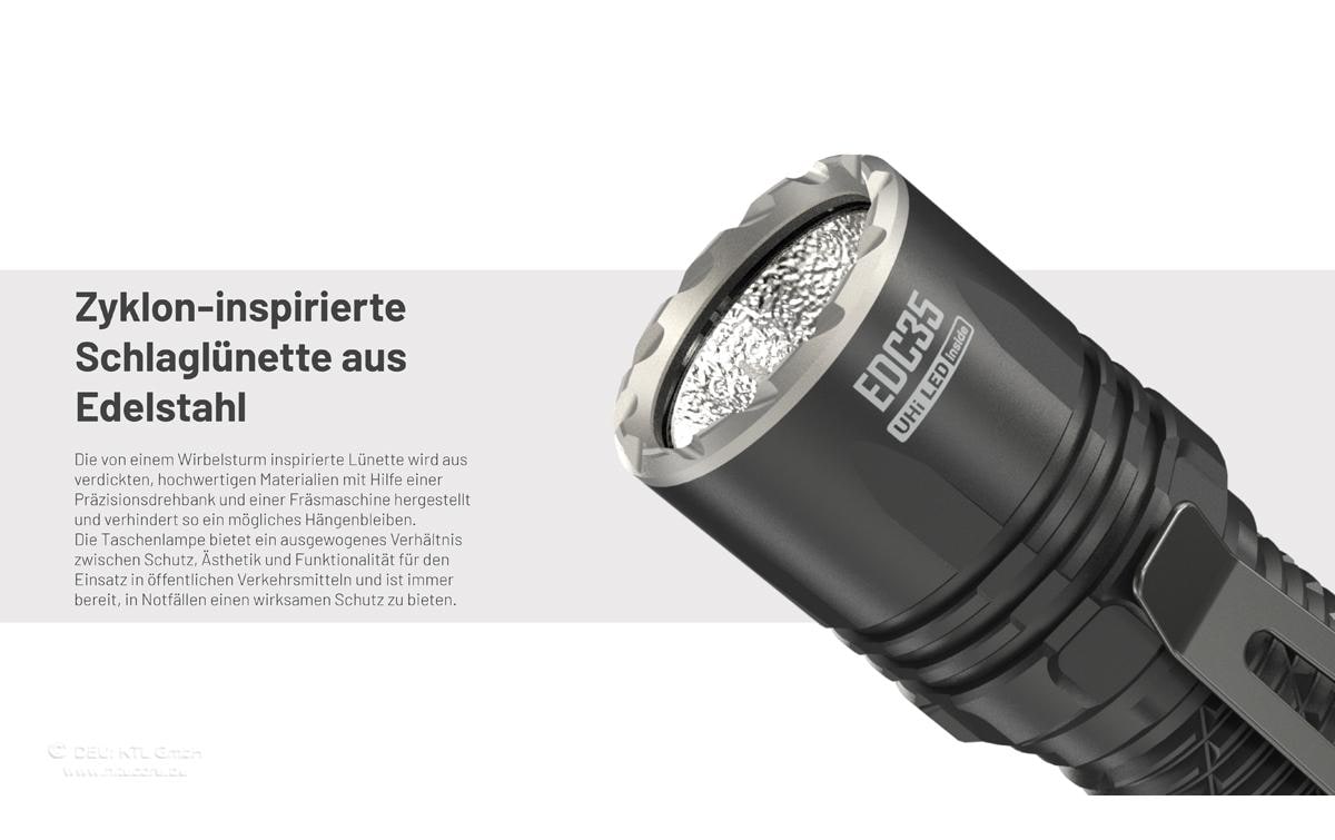 Nitecore Taschenlampe EDC35 – 5000 lm, 550 m, IP68, Akku 6000 mAh, 6 Stufen – Schwarz