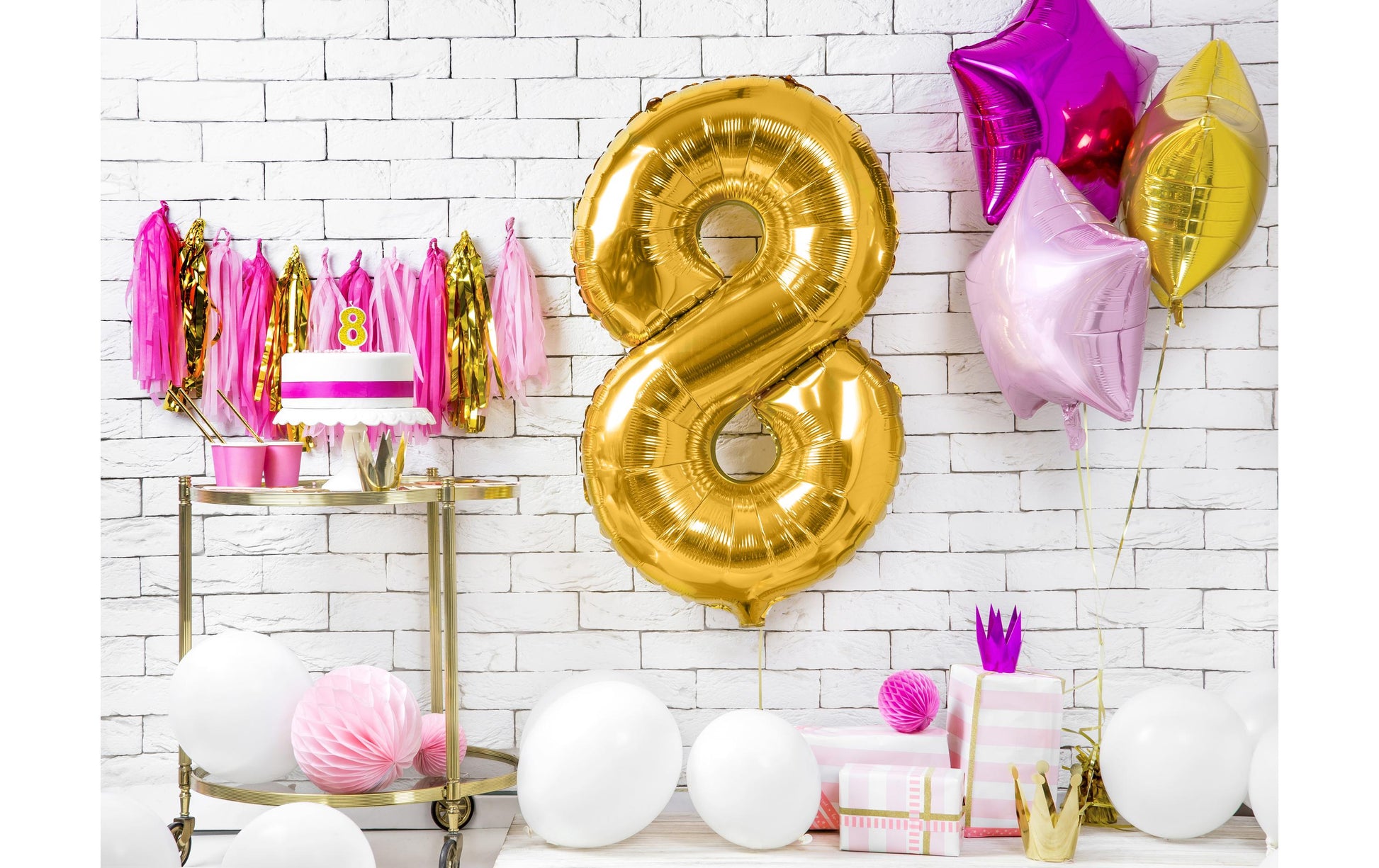PartyDeco Folienballon Zahl 8 – Gold – 86 cm – 1 Stk