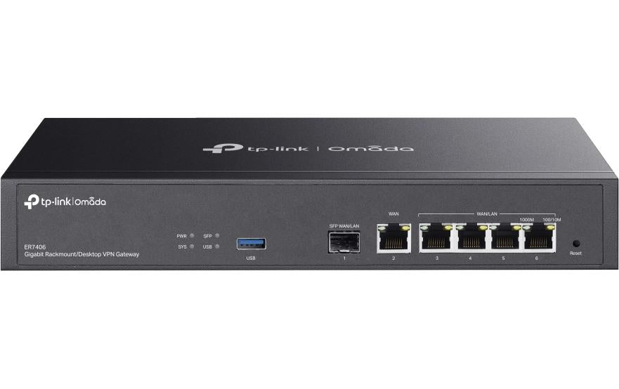 TP-Link Omada ER7406 VPN-Router – Gigabit Ethernet WAN, 5× LAN, 1× SFP WAN, 1× USB