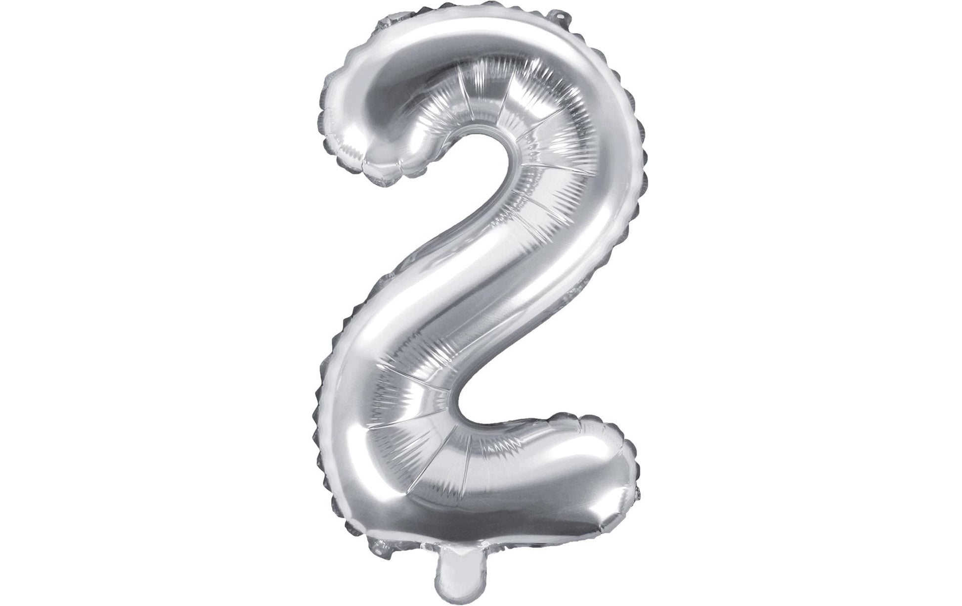 PartyDeco Folienballon Zahl 2 – 35 cm – Folie, Silber