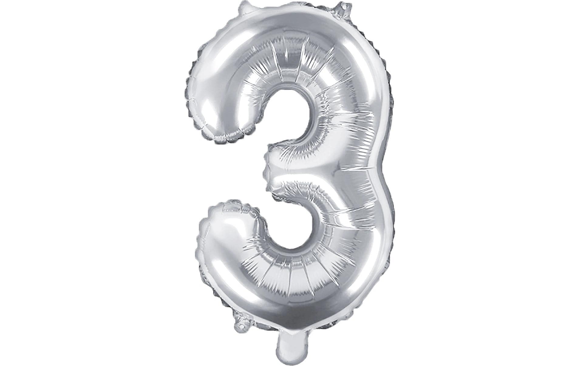 PartyDeco Folienballon Zahl 3 – Silber – 35 cm – Folie – 1 Stk