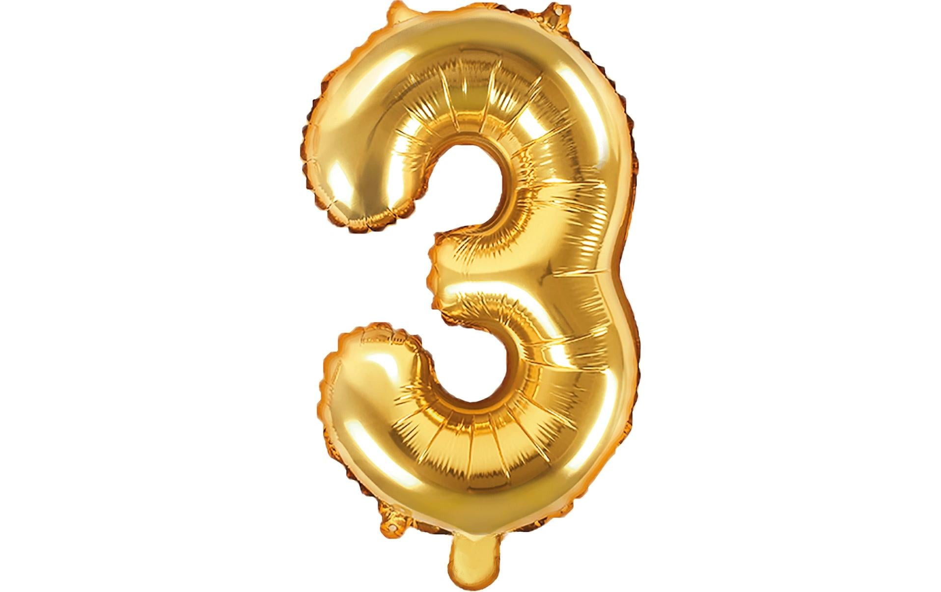 PartyDeco Folienballon Zahl 3 – Gold – 35 cm – Folie – 1 Stk