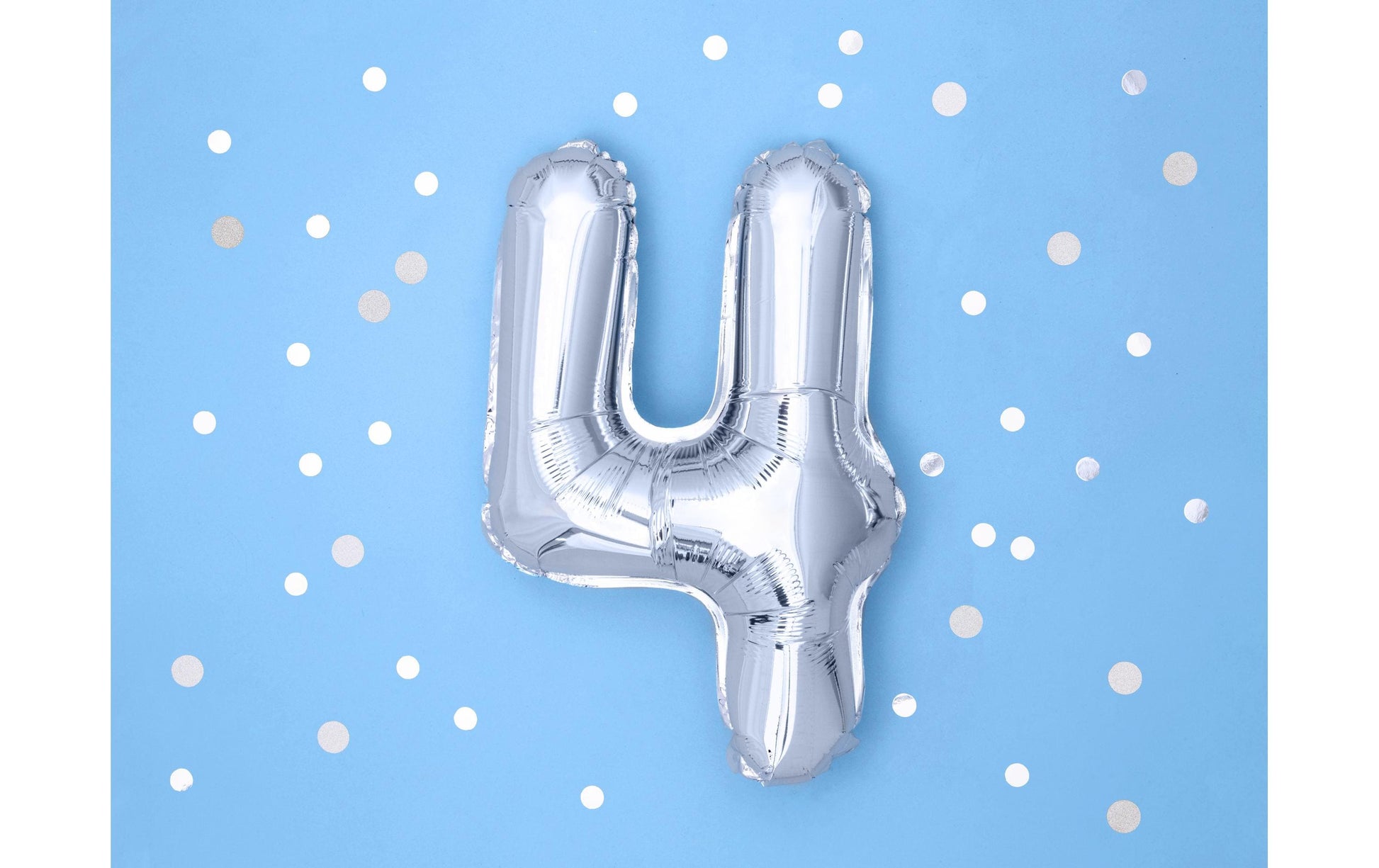 PartyDeco Folienballon Zahl 4 – Silber – 35 cm – Folie – 1 Stück – Auch mit Helium befüllbar