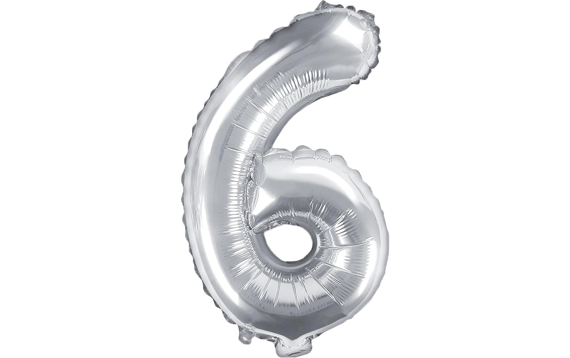 PartyDeco Folienballon Zahl 6 – 35 cm – Folie, Silber