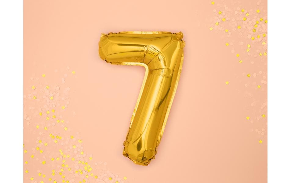 PartyDeco Folienballon Zahl 7 – Gold – 35 cm – Folie – 1 Stück – mit Helium befüllbar
