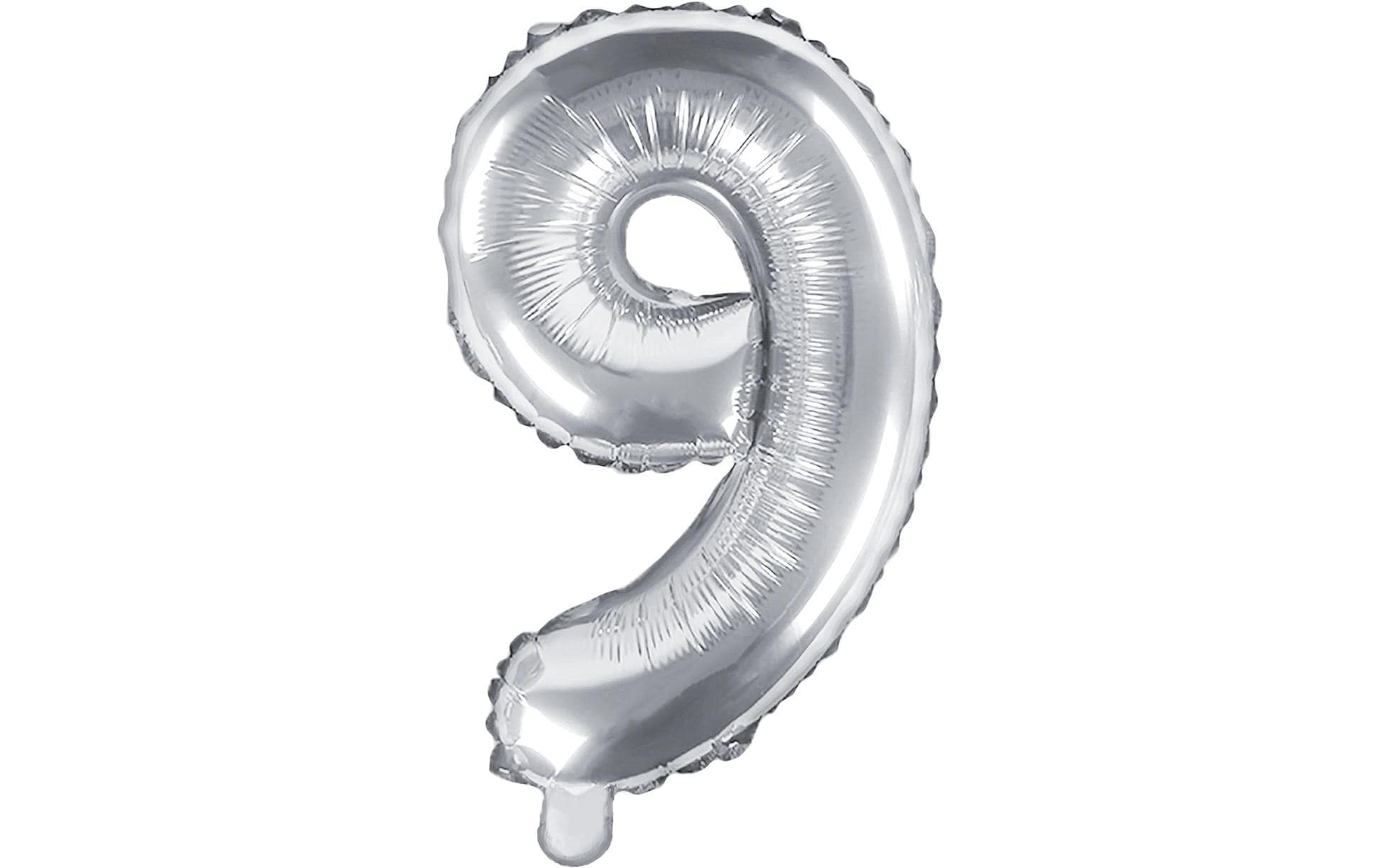 PartyDeco Folienballon Zahl 9 – Silber – 35 cm – Folie – 1 Stk