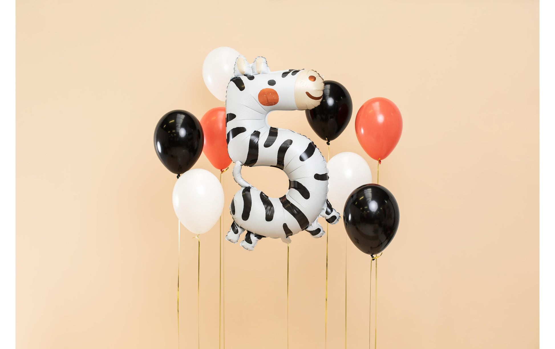 PartyDeco Folienballon Zahl 5 Zebra – mehrfarbig – 68 × 98 cm – 1 Stk