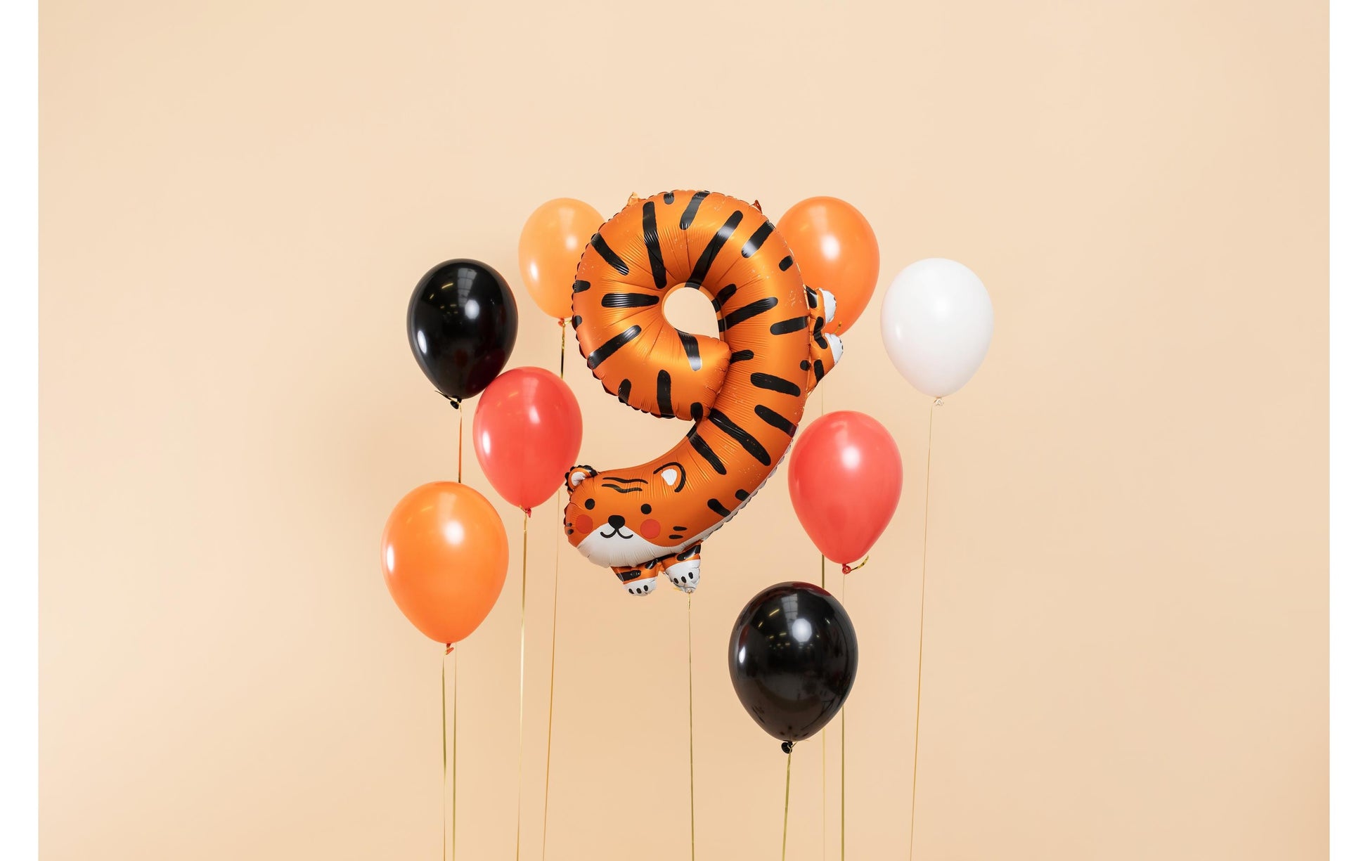 PartyDeco Folienballon Zahl 9 Tiger – Orange – 64 × 87 cm – Folie – 1 Stück – Auch mit Helium befüllbar