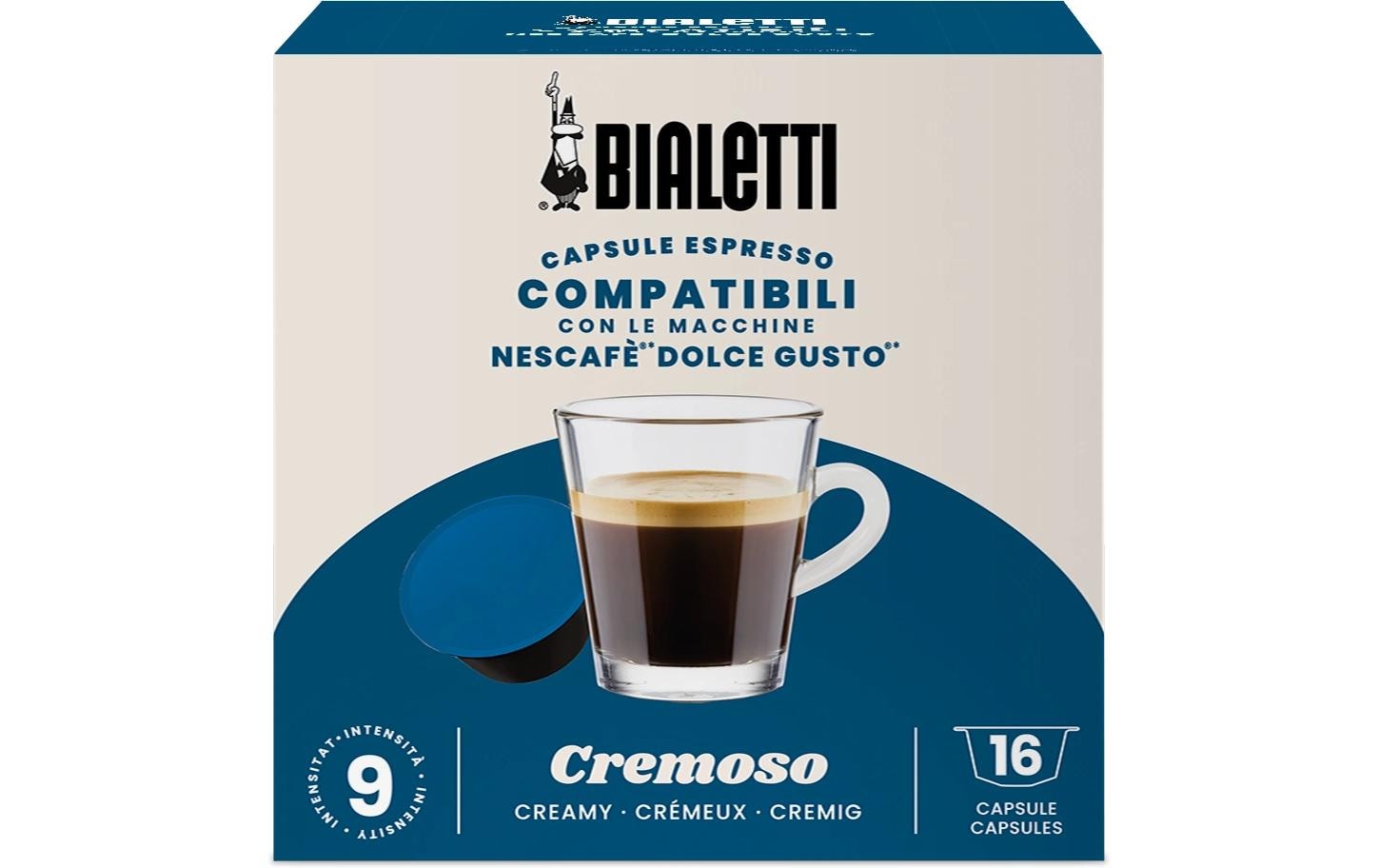 Bialetti Cremoso – Kapseln für Dolce Gusto – Lungo, Intensität 9, 16 Kapseln