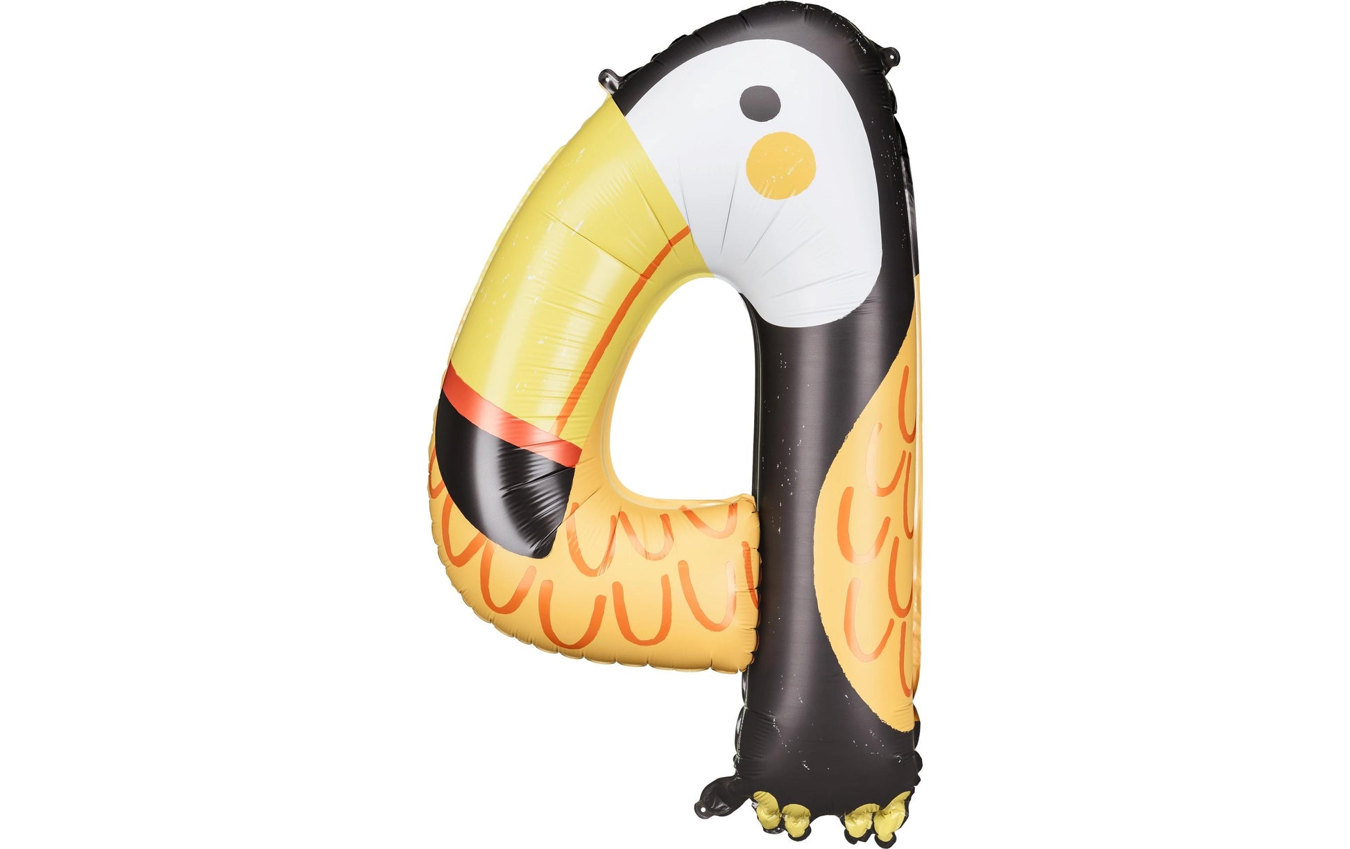 PartyDeco Folienballon Zahl 4 Tukan – Schwarz – 68 × 91 cm – Folie – 1 Stk – mit Helium befüllbar