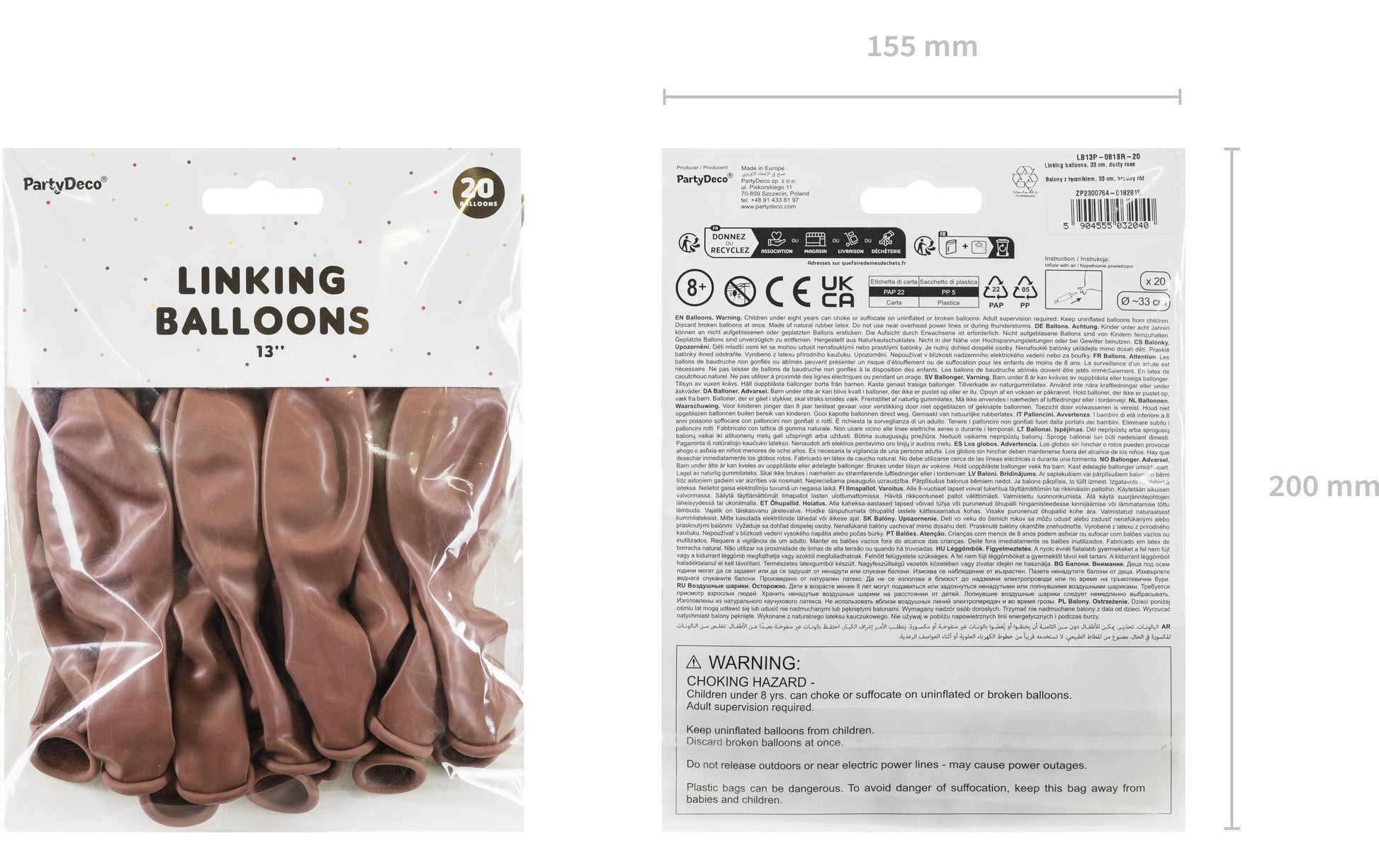 PartyDeco Luftballons – dunkelrosa – Ø 33 cm – Latex – 20 Stk