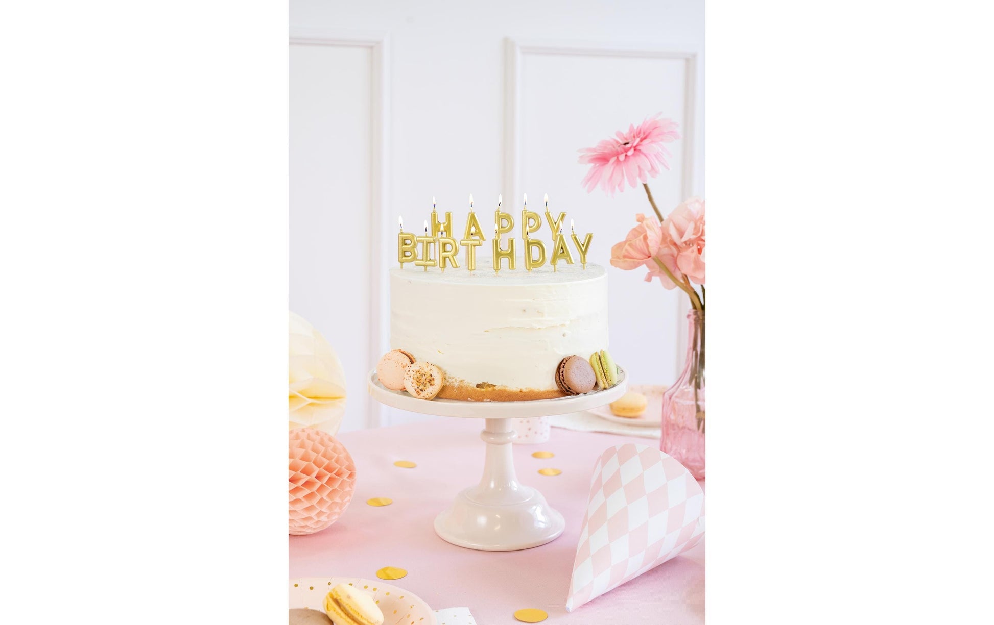 PartyDeco Geburtstagskerzen Happy Birthday – Gold – 2,5 cm – 13 Stk