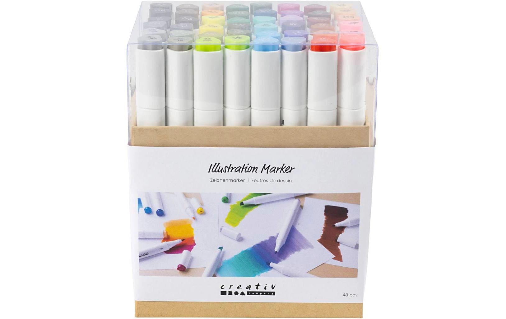 Creativ Company Kreativ-/Pigmentmarker – Keilspitze 8 mm, 48 Farben, 48 Stk., schnell trocknend – für Papier