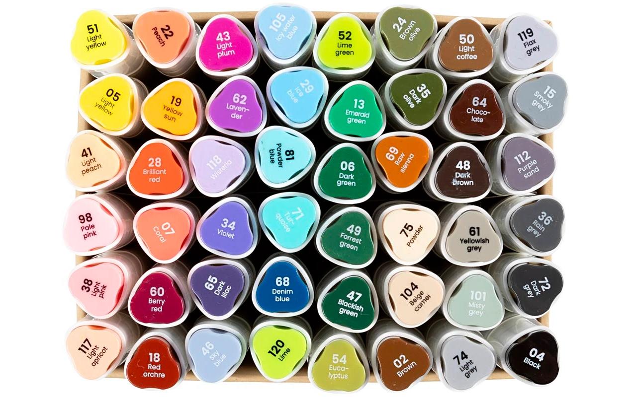 Creativ Company Kreativ-/Pigmentmarker – Keilspitze 8 mm, 48 Farben, 48 Stk., schnell trocknend – für Papier