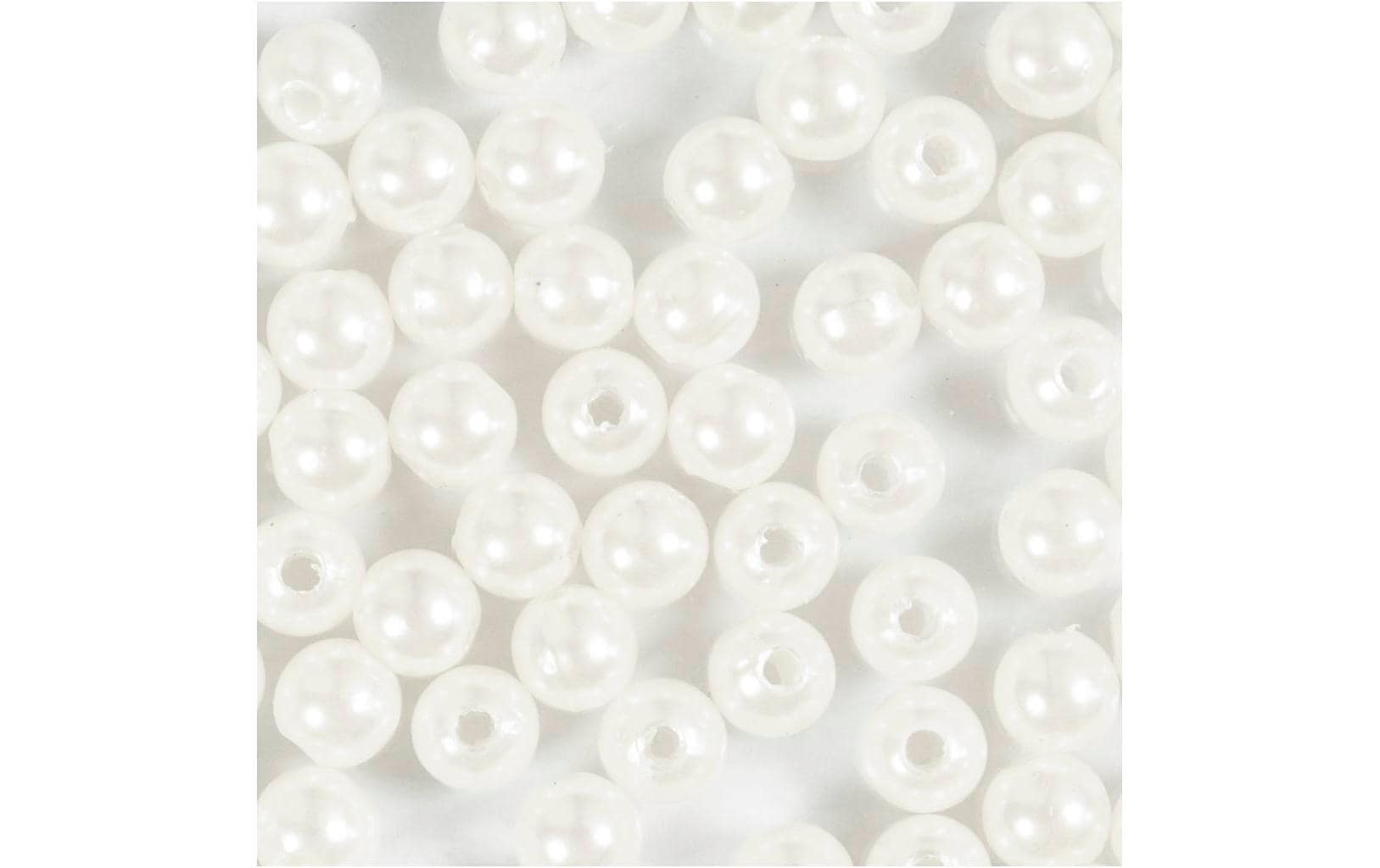 Creativ Company Perlenset, rund, Acryl – weiss, Perlmutt – Ø 6 mm, Loch 1,9 mm – 65 Stk.