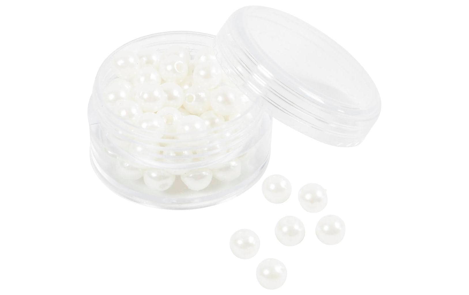Creativ Company Perlenset, rund, Acryl – weiss, Perlmutt – Ø 6 mm, Loch 1,9 mm – 65 Stk.
