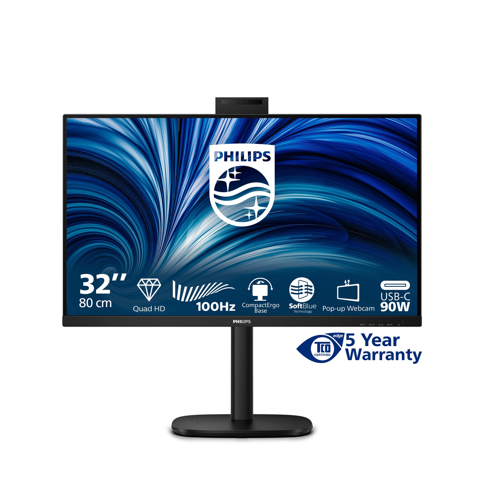 Philips 32B2U3601H/00 – Monitor, 32", IPS, 100 Hz, Webcam, USB-Hub, VESA 100 × 100, Schwarz