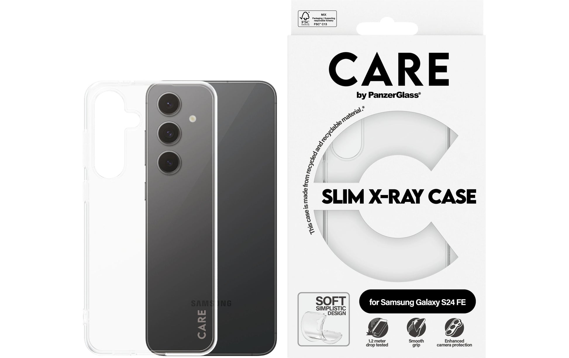 PanzerGlass CARE – Backcover – für Samsung Galaxy S24 FE, Kunststoff, transparent, bis 1,2 m sturzsicher