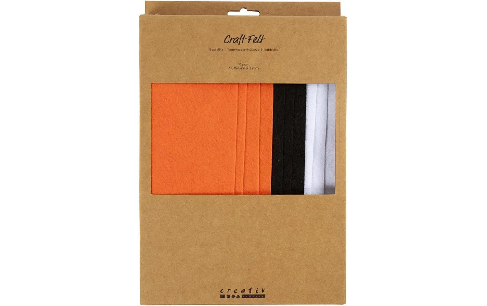 Creativ Company Bastelfilz, Schwarz, Orange, Weiss, A4, 2 mm, 10 Stk.