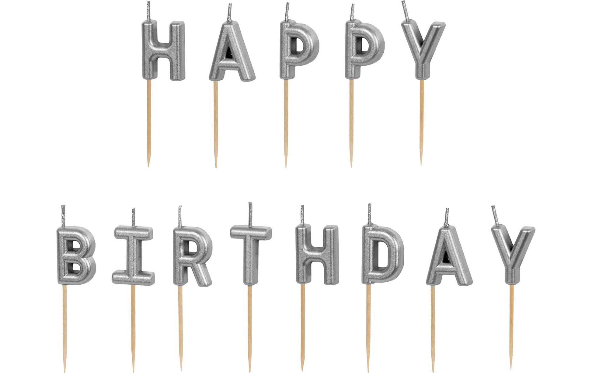 PartyDeco Geburtstagskerzen Happy Birthday – Silber – 2,5 cm – 13 Stk