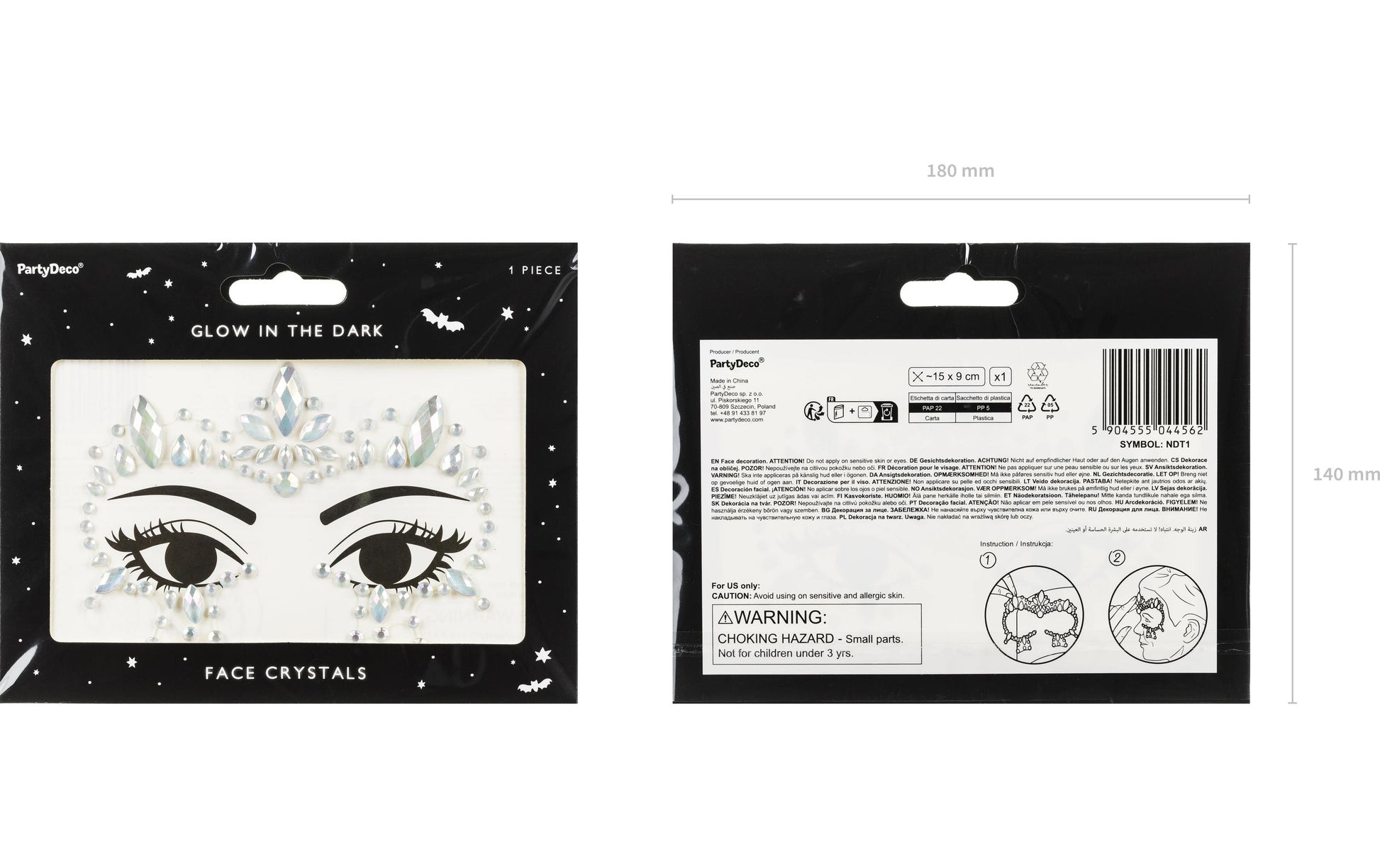 PartyDeco Face-Art Sticker Kristalle – Silber – 180 × 140 mm – 1 Paar