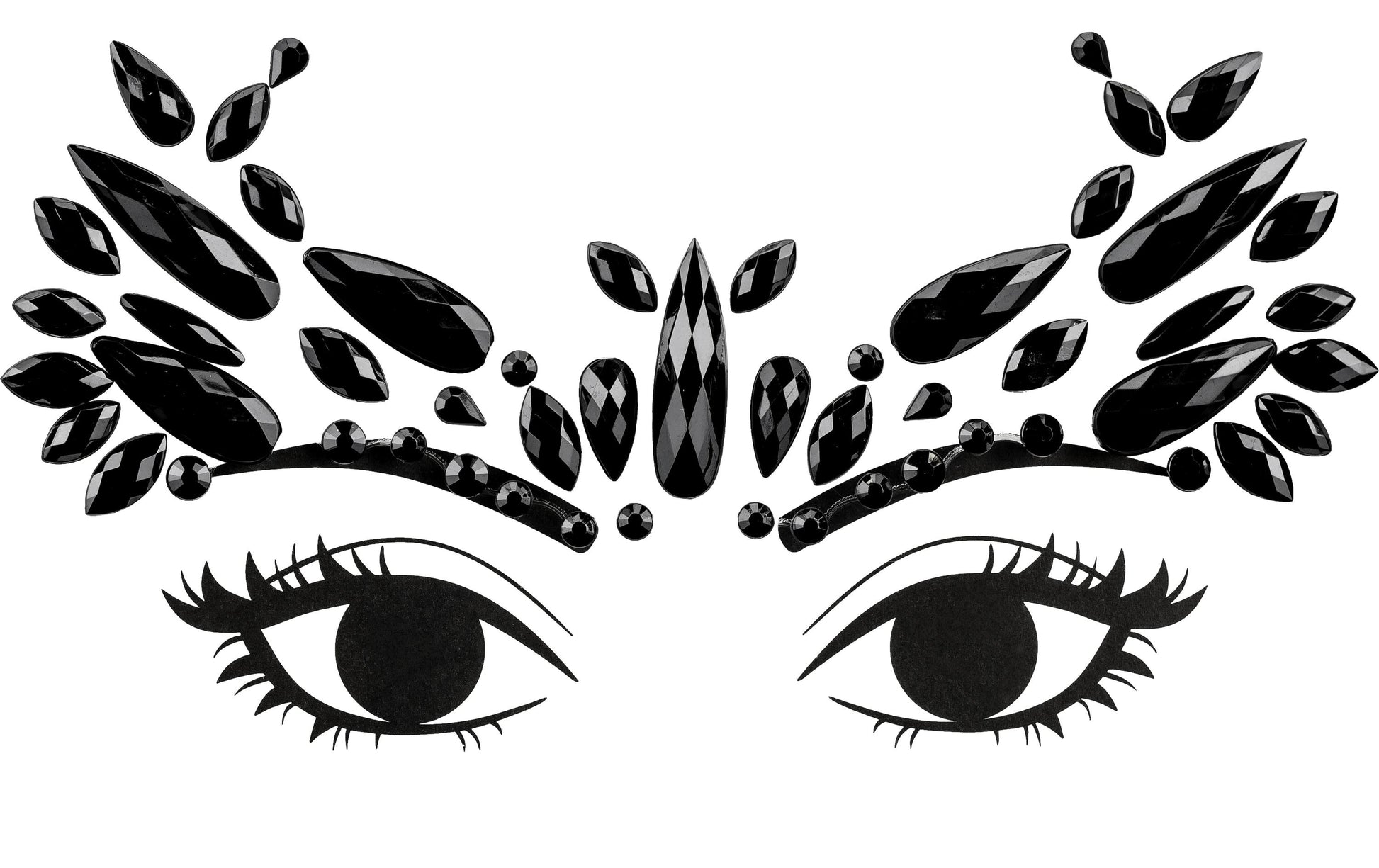 PartyDeco Face-Art Sticker Kristalle – Schwarz – 14,5 × 5,5 cm – Acryl – 1 Paar