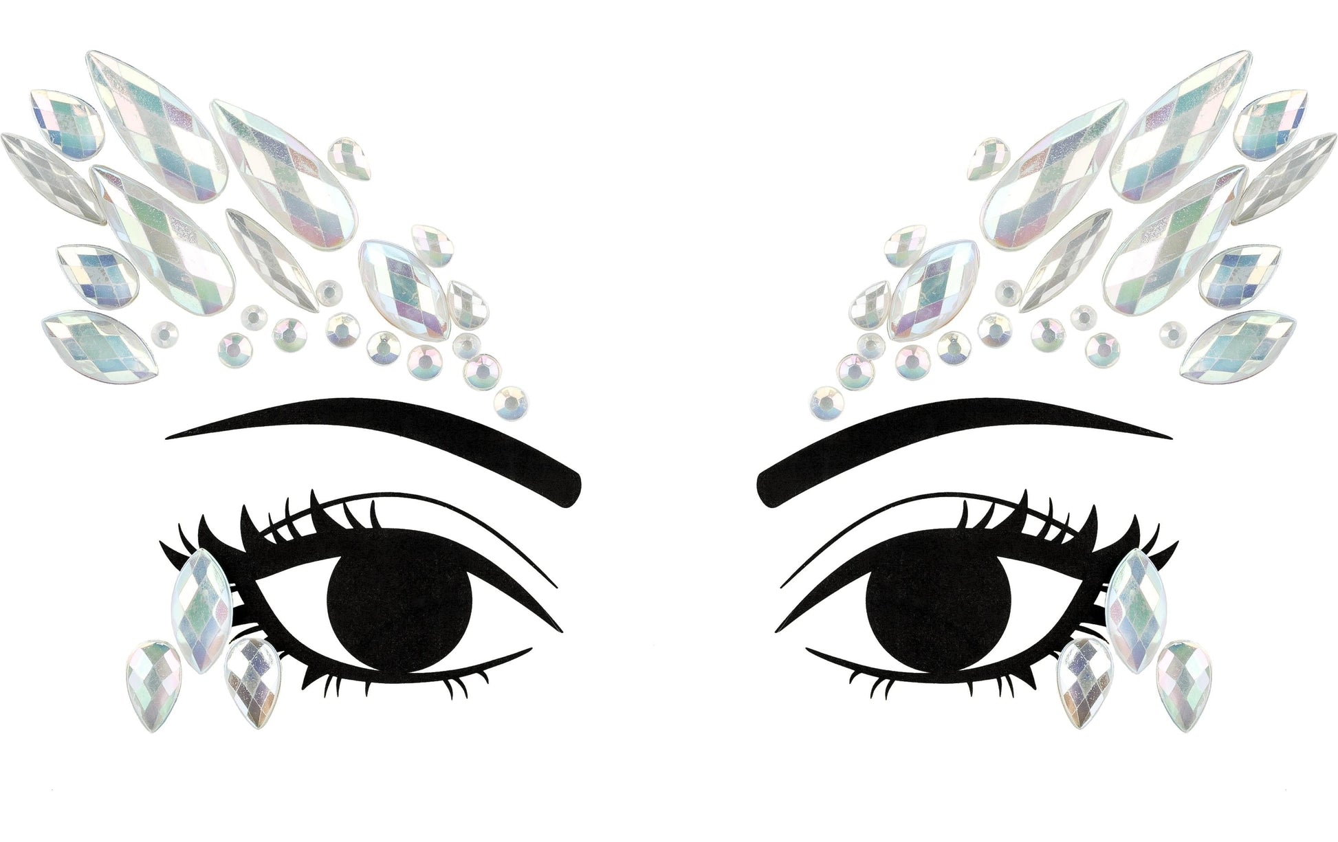 PartyDeco Face Art Sticker Kristalle – selbstklebend, leuchten im Dunkeln – 14 × 8,5 cm – 1 Paar, silber – Acr