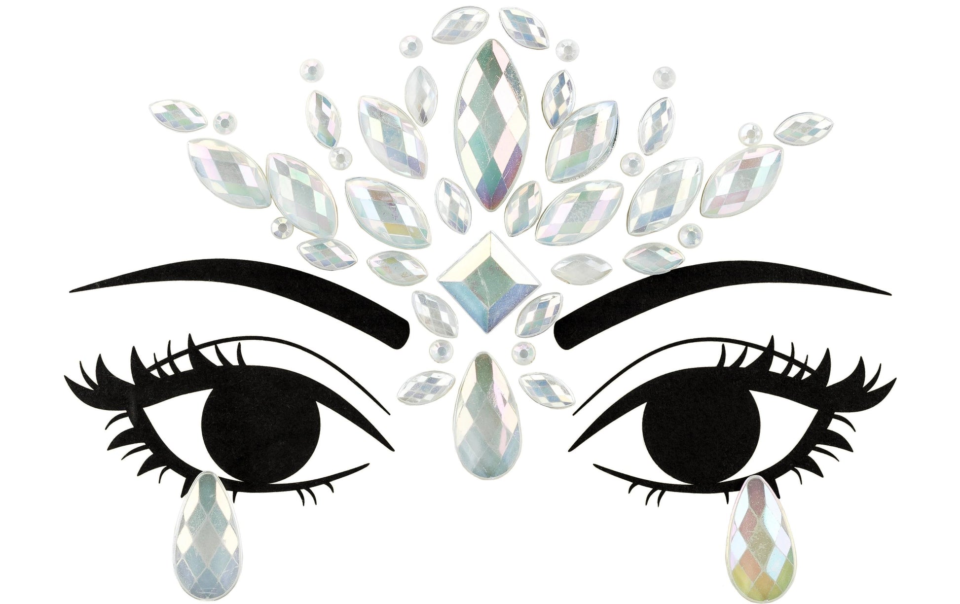 PartyDeco Face-Art Sticker Kristalle – Silber – 9,5 × 8,5 cm – Acryl – 1 Paar – Leuchten im Dunkeln