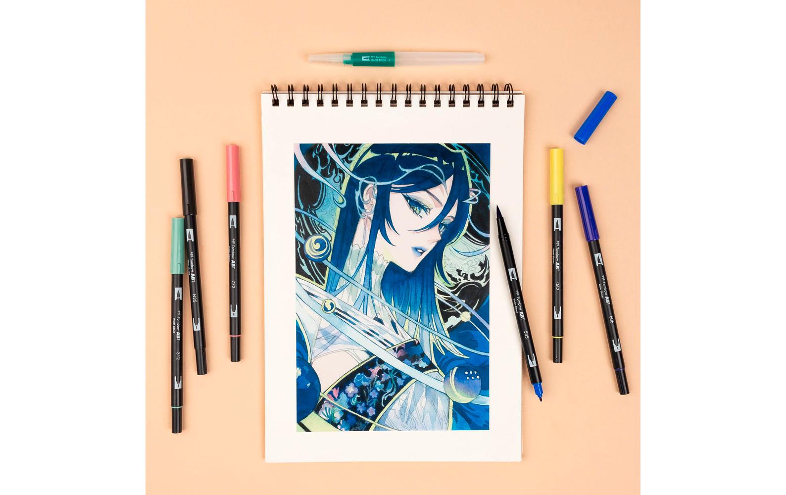 Tombow ABT Brush Pen, Doppelspitze – Pinselspitze, wasservermalbar, 6 Farben