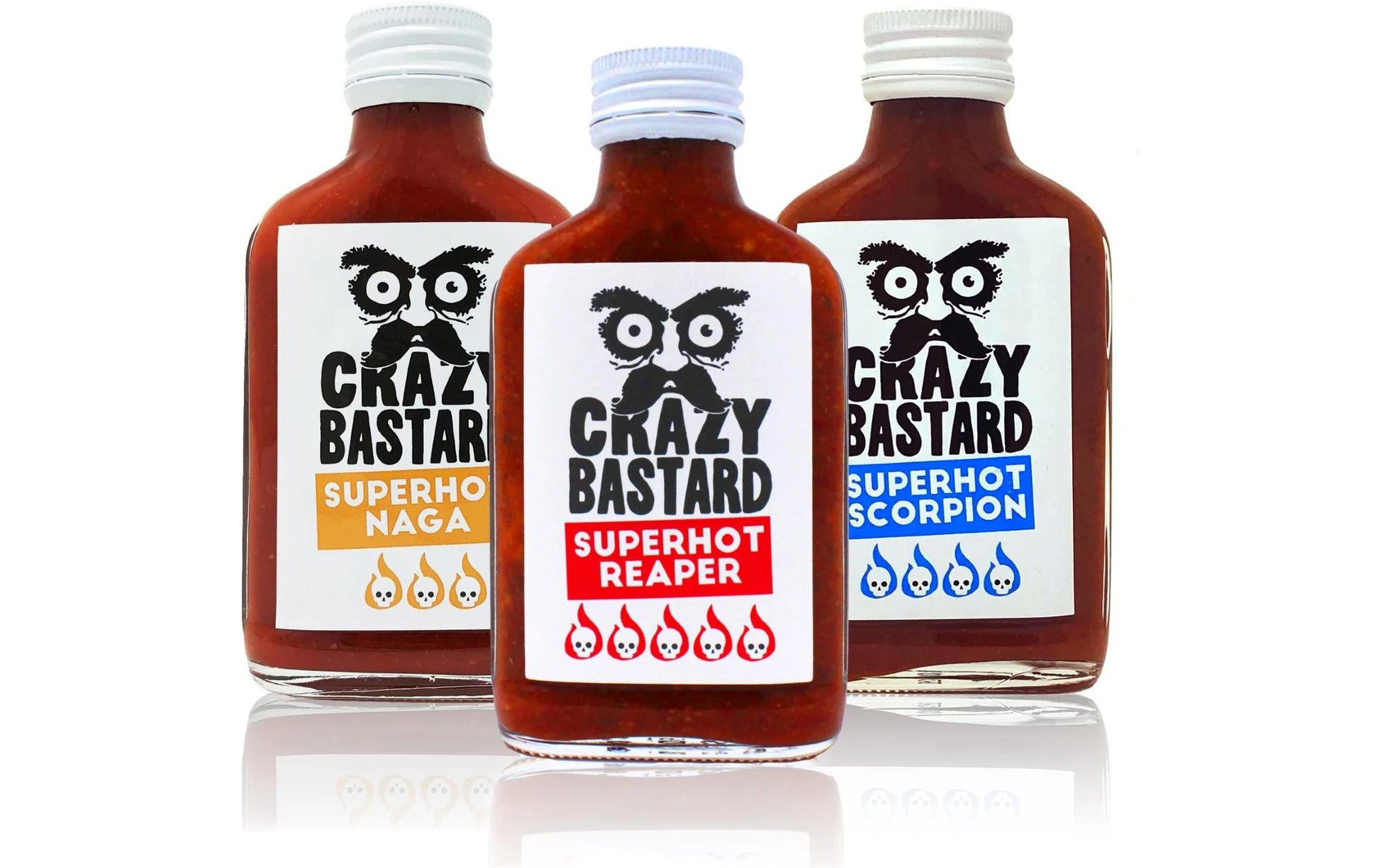 Crazy Bastard Sauce Chilisauce Superhot Naga, Scorpion, Reaper – 3×100 ml