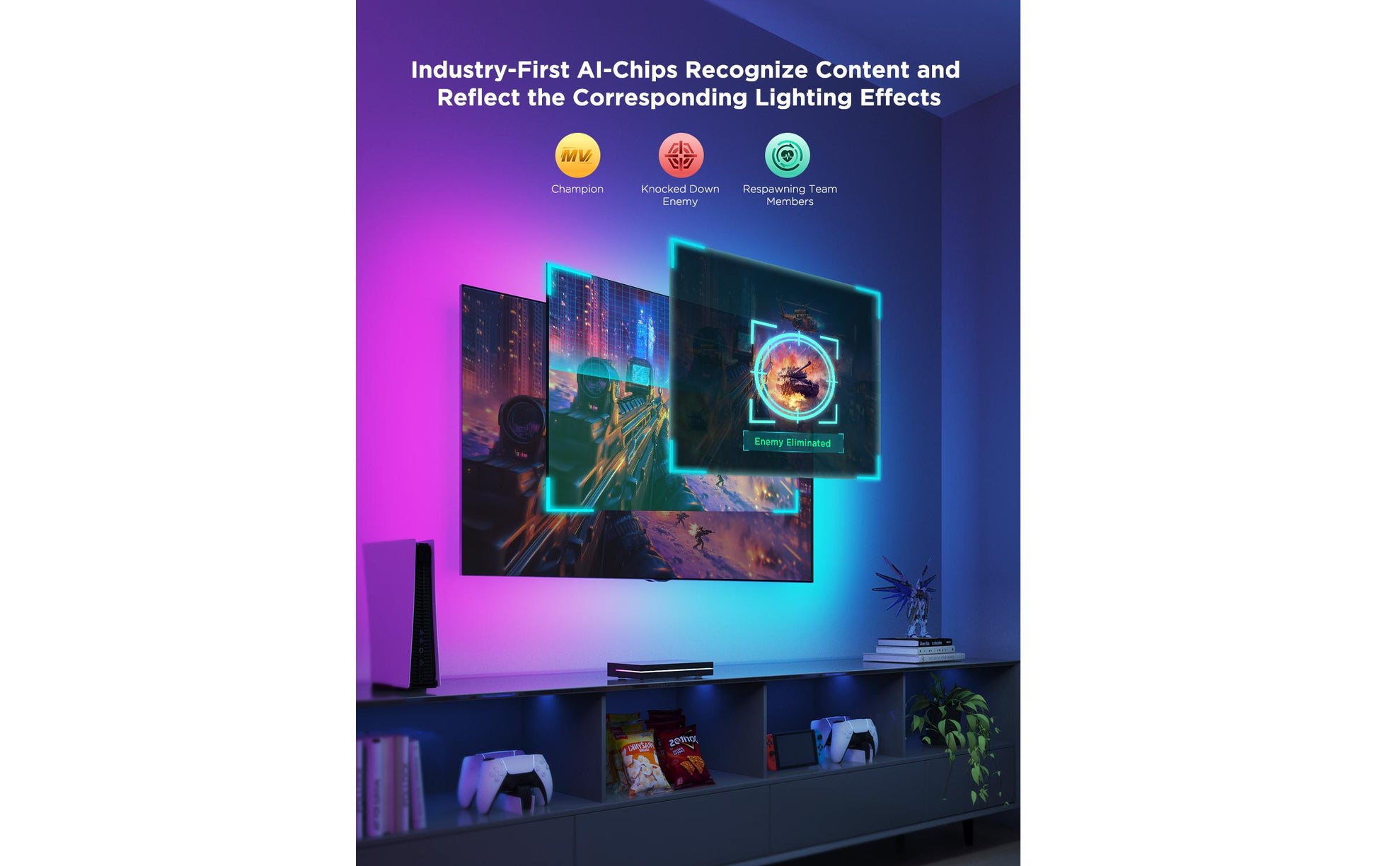 Govee LED-Stripe RGBIC HDMI AI Sync Box Kit – Matter, Amazon Alexa – für 55–65" – 60 W – schwarz