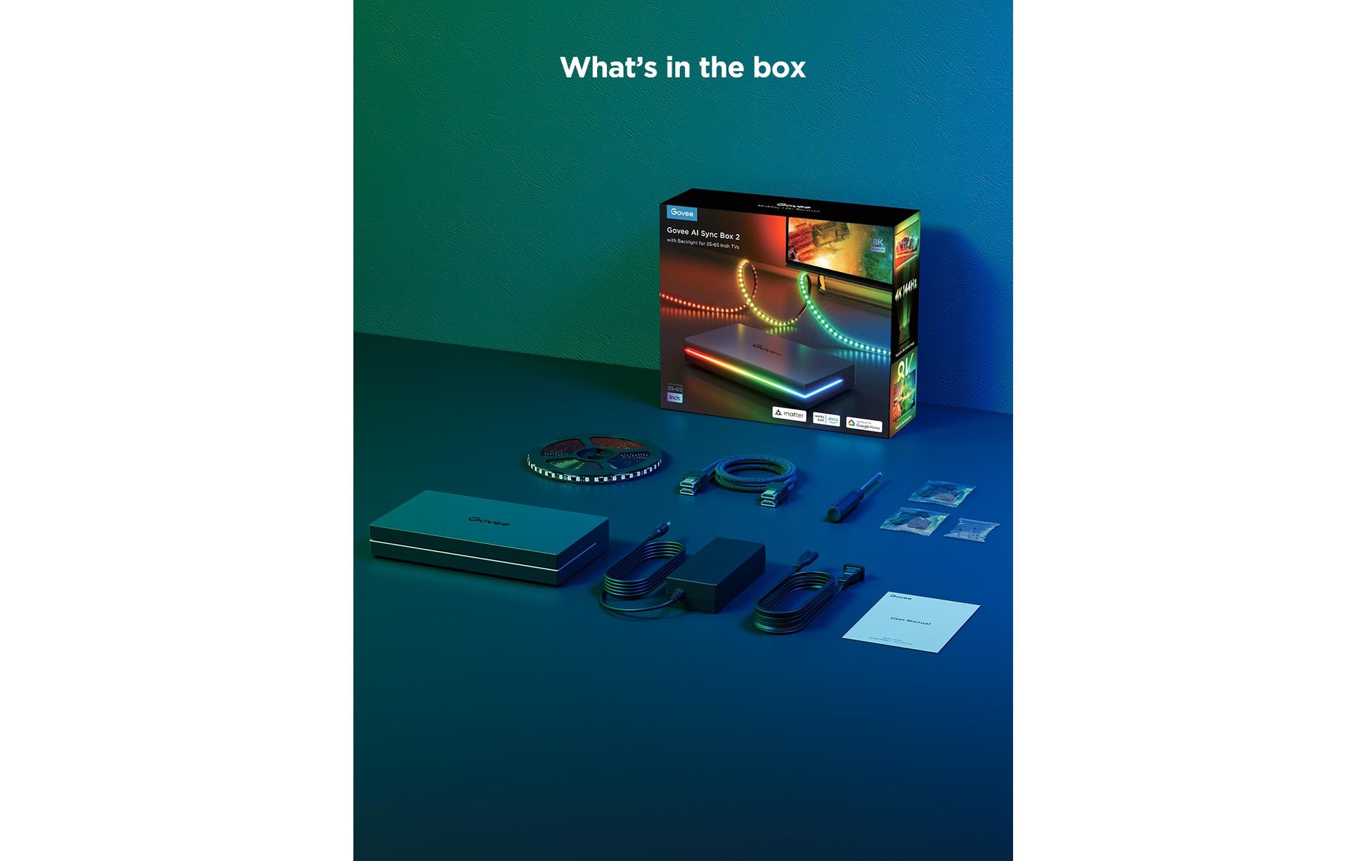 Govee LED-Stripe RGBIC HDMI AI Sync Box Kit – Matter, Amazon Alexa – für 55–65" – 60 W – schwarz