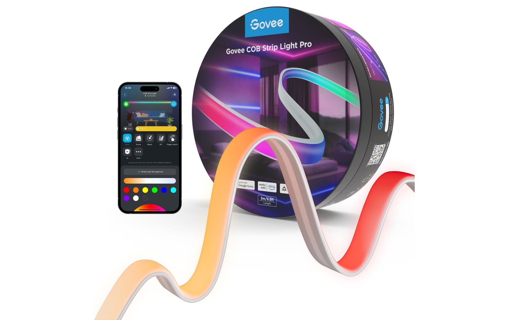 Govee LED-Strip 2 Pro – 5 m, 340 lm, 72 W, RGBW, 2700–6500 K, dimmbar, WiFi/BT, für Alexa, mehrfarbig