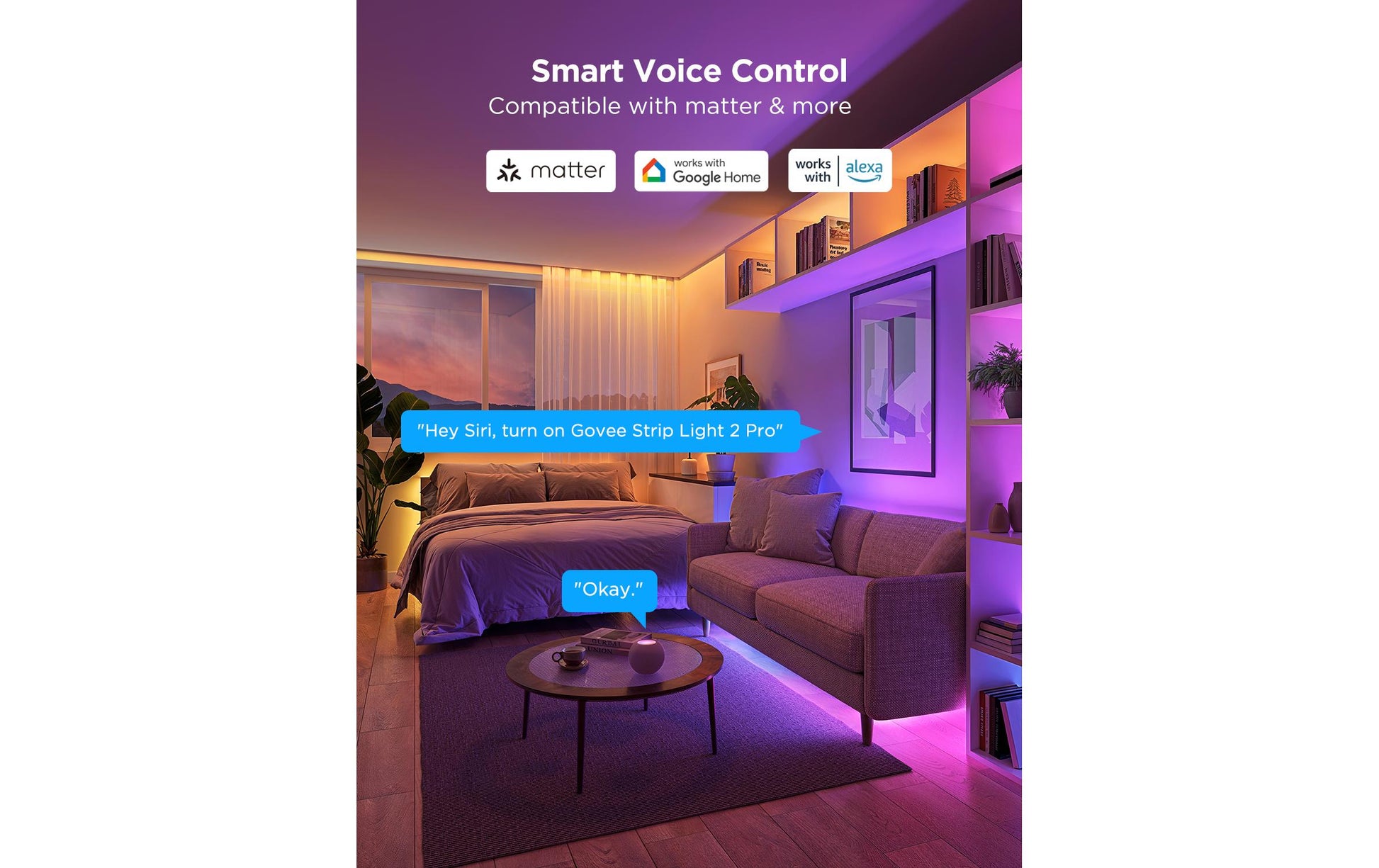 Govee LED-Strip 1 m – RGBICW, 2700–6500 K, 340 lm, 72 W, Matter – für Amazon Alexa