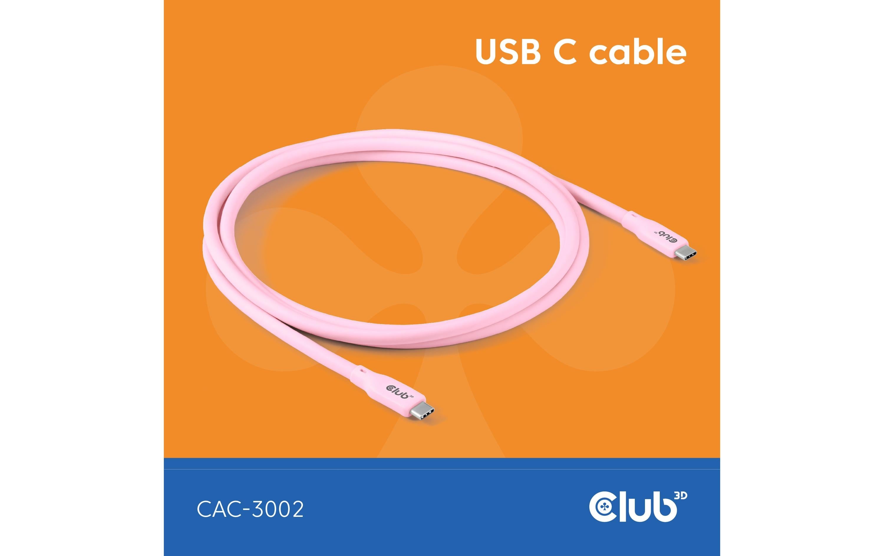 CLUB3D Club 3D – USB-C auf USB-C Kabel – USB4 40 Gbit/s – 2 m – PD 240 W – Silikon – Pink