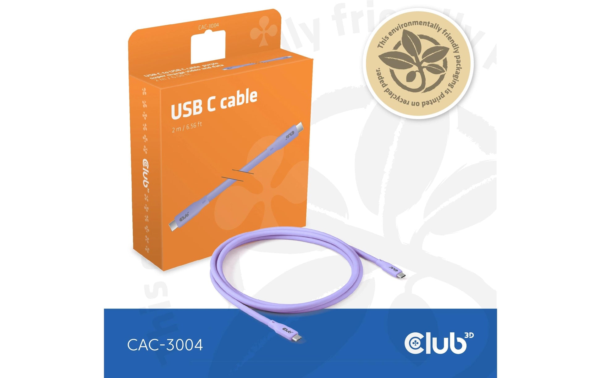 CLUB3D Club 3D – USB-C auf USB-C Kabel – USB4 20 Gbit/s – 2 m – PD 240 W – Silikon – Violett