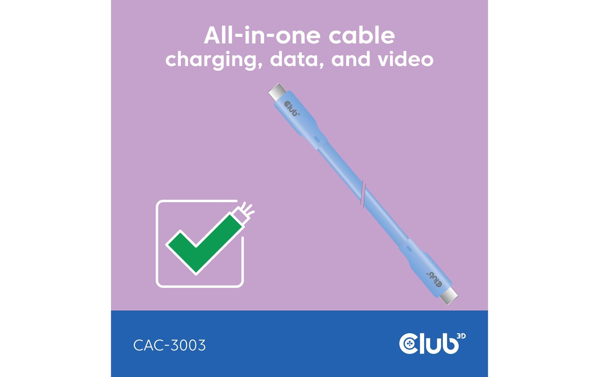 CLUB3D Club 3D – USB-C auf USB-C Kabel – USB4 40 Gbit/s – 2 m – PD 240 W – 4K/60 – Silikon – Blau