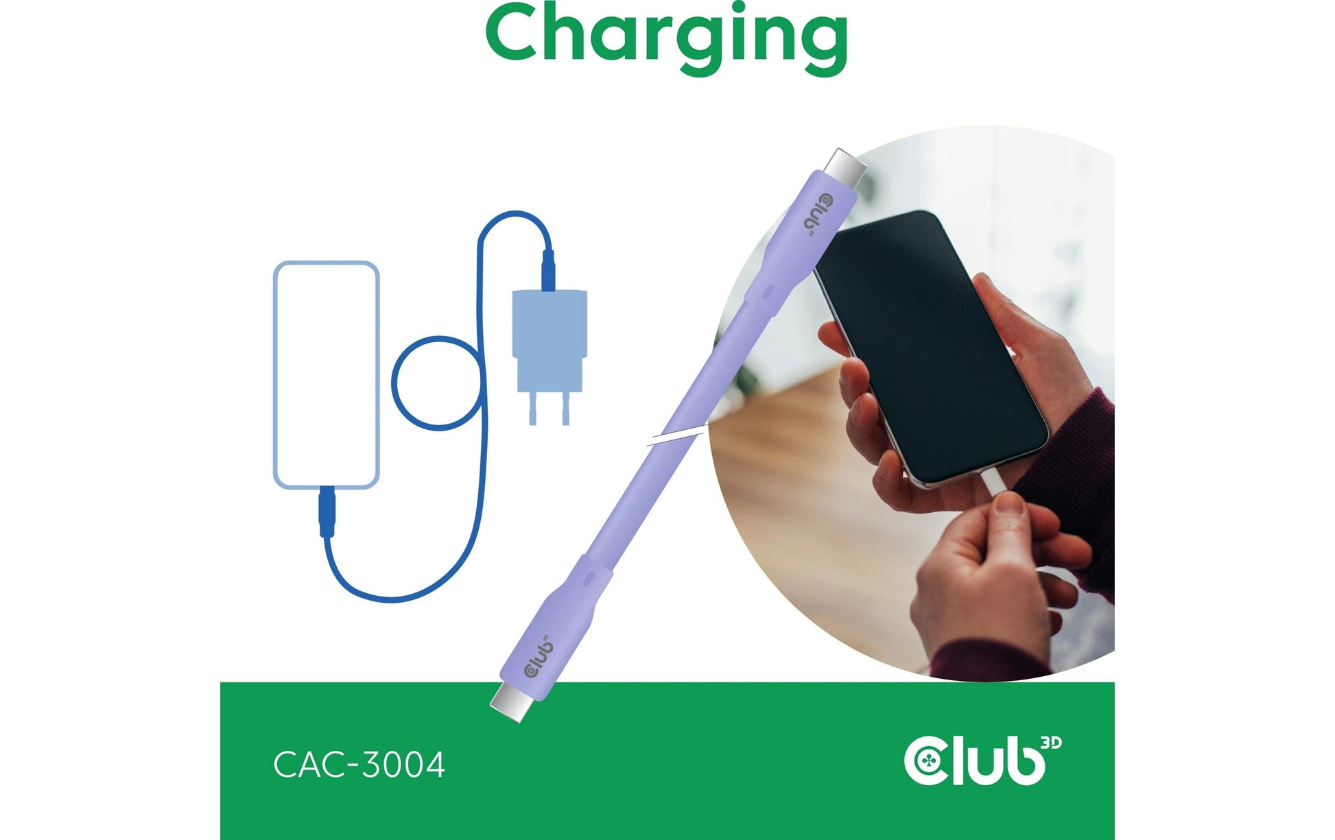 CLUB3D Club 3D – USB-C auf USB-C Kabel – USB4 20 Gbit/s – 2 m – PD 240 W – Silikon – Violett