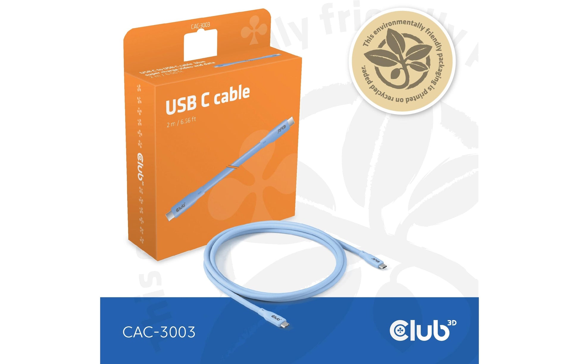 CLUB3D Club 3D – USB-C auf USB-C Kabel – USB4 40 Gbit/s – 2 m – PD 240 W – 4K/60 – Silikon – Blau