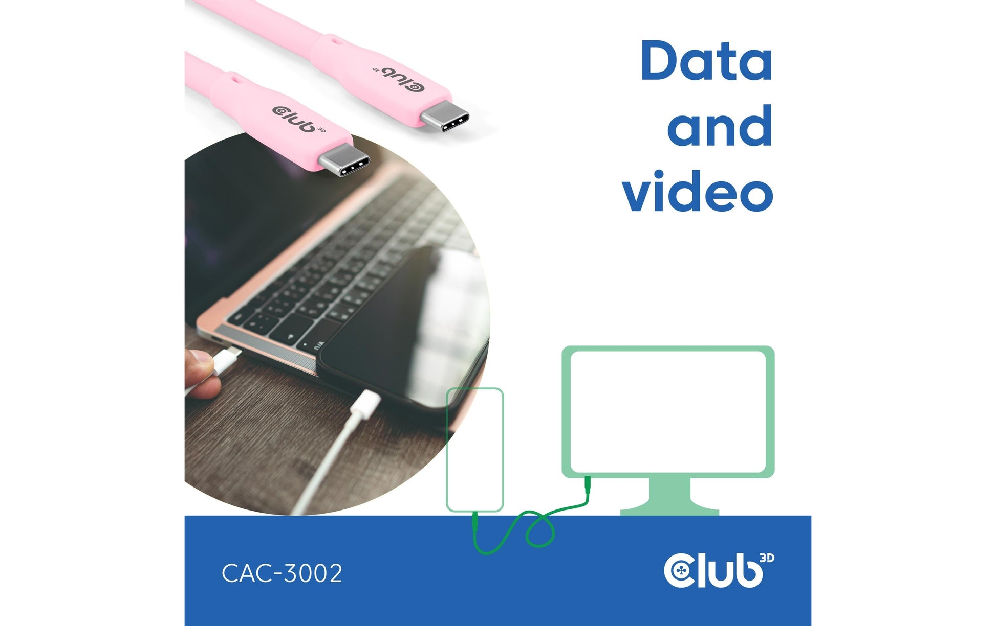 CLUB3D Club 3D – USB-C auf USB-C Kabel – USB4 40 Gbit/s – 2 m – PD 240 W – Silikon – Pink