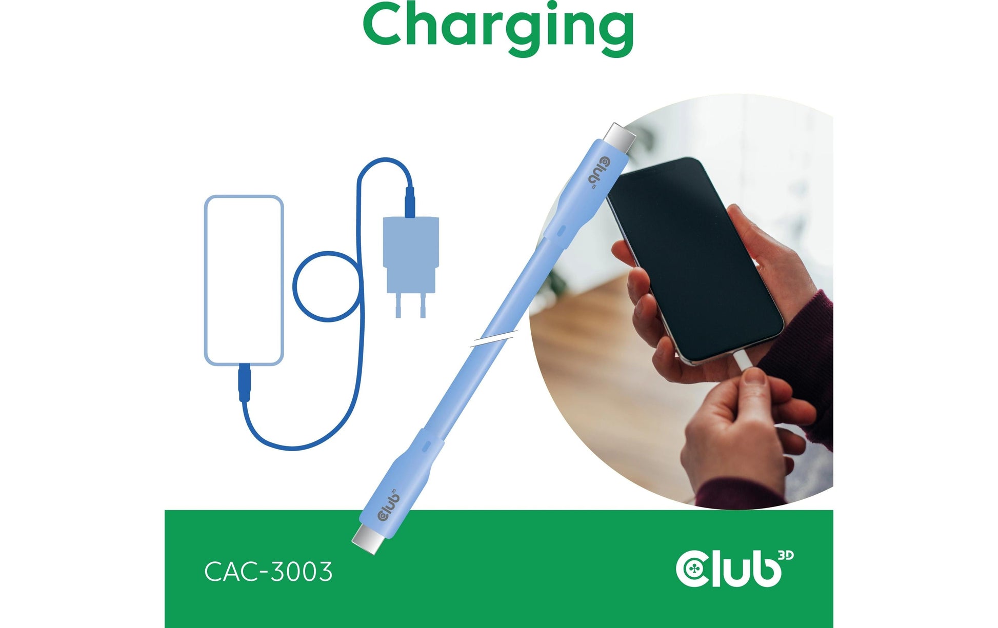 CLUB3D Club 3D – USB-C auf USB-C Kabel – USB4 40 Gbit/s – 2 m – PD 240 W – 4K/60 – Silikon – Blau