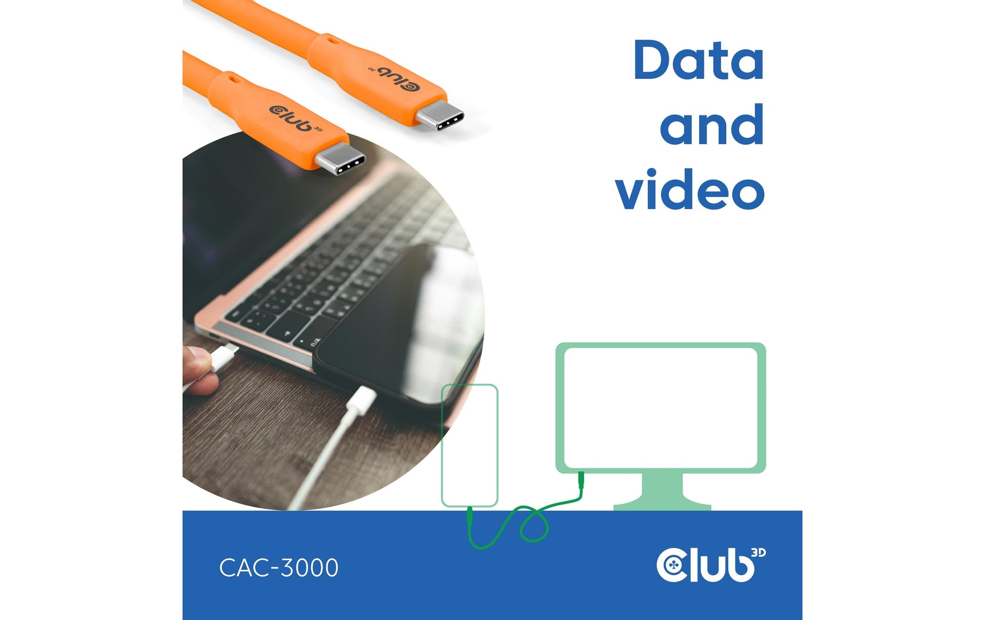 CLUB3D Club 3D – USB-Kabel, USB-C zu USB-C, 2 m, USB4, Lade-/Datenkabel