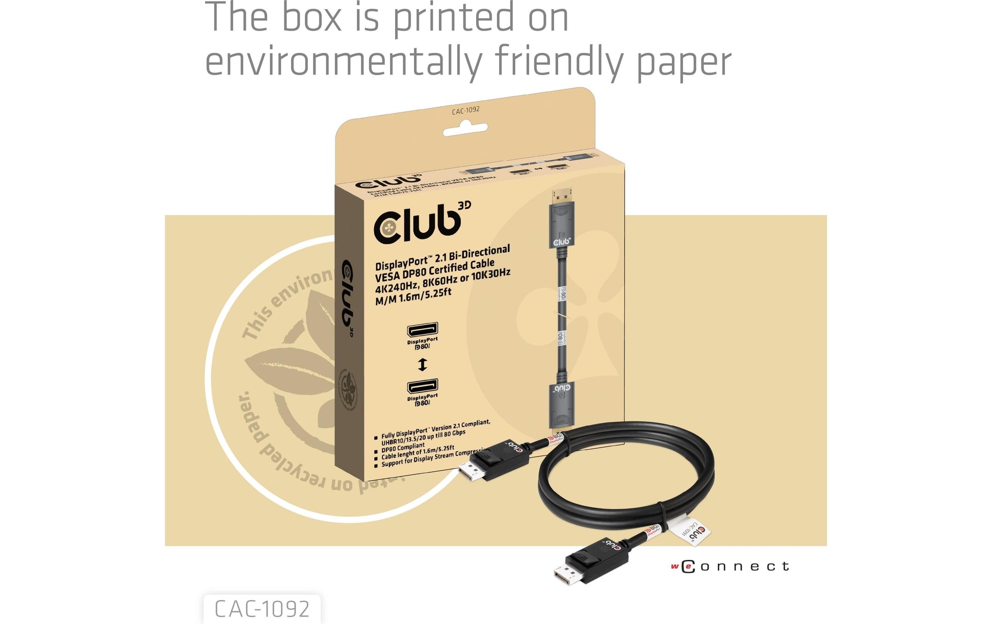 CLUB3D DisplayPort Kabel DP 2.1 10K 60 Hz – 1,6 m
