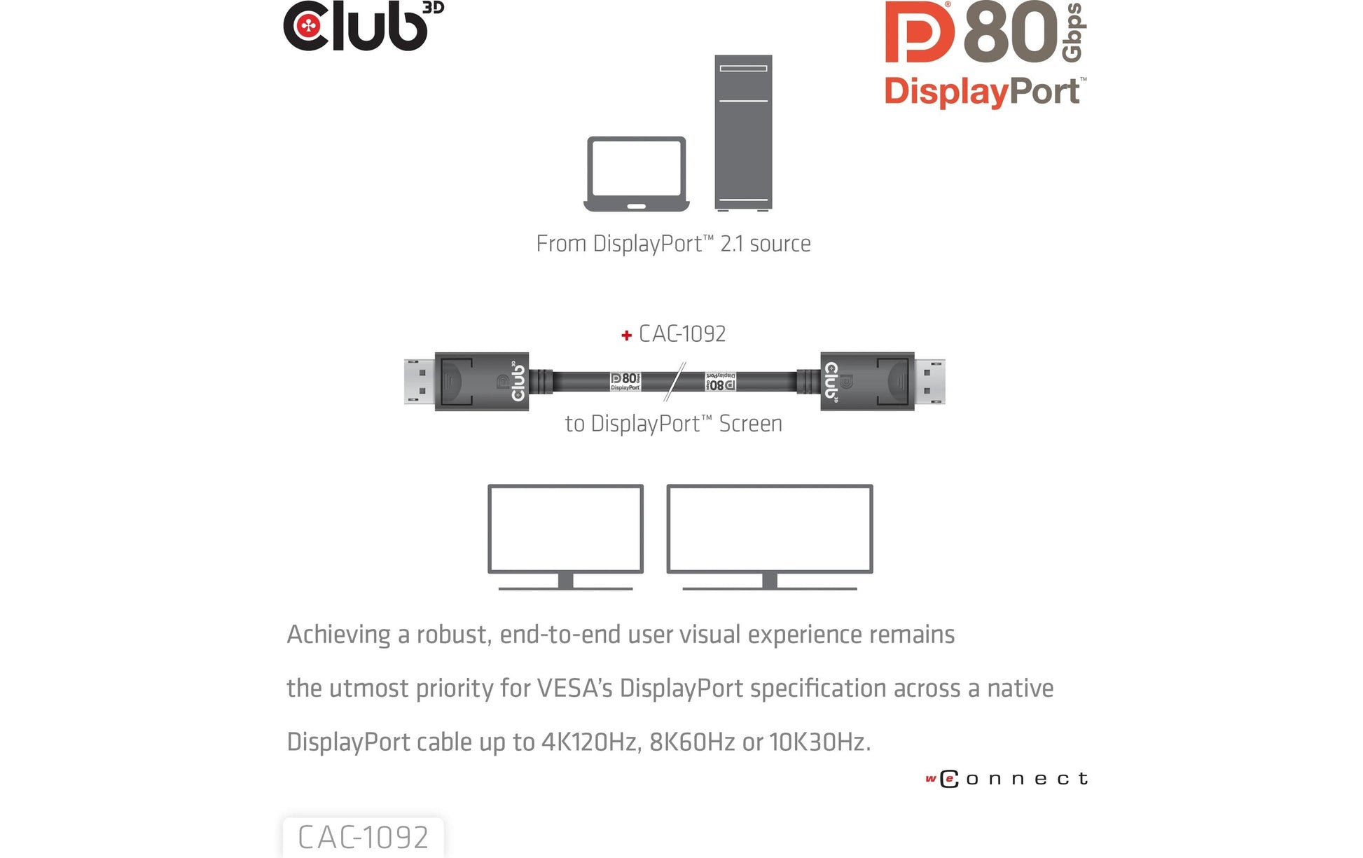 CLUB3D DisplayPort Kabel DP 2.1 10K 60 Hz – 1,6 m