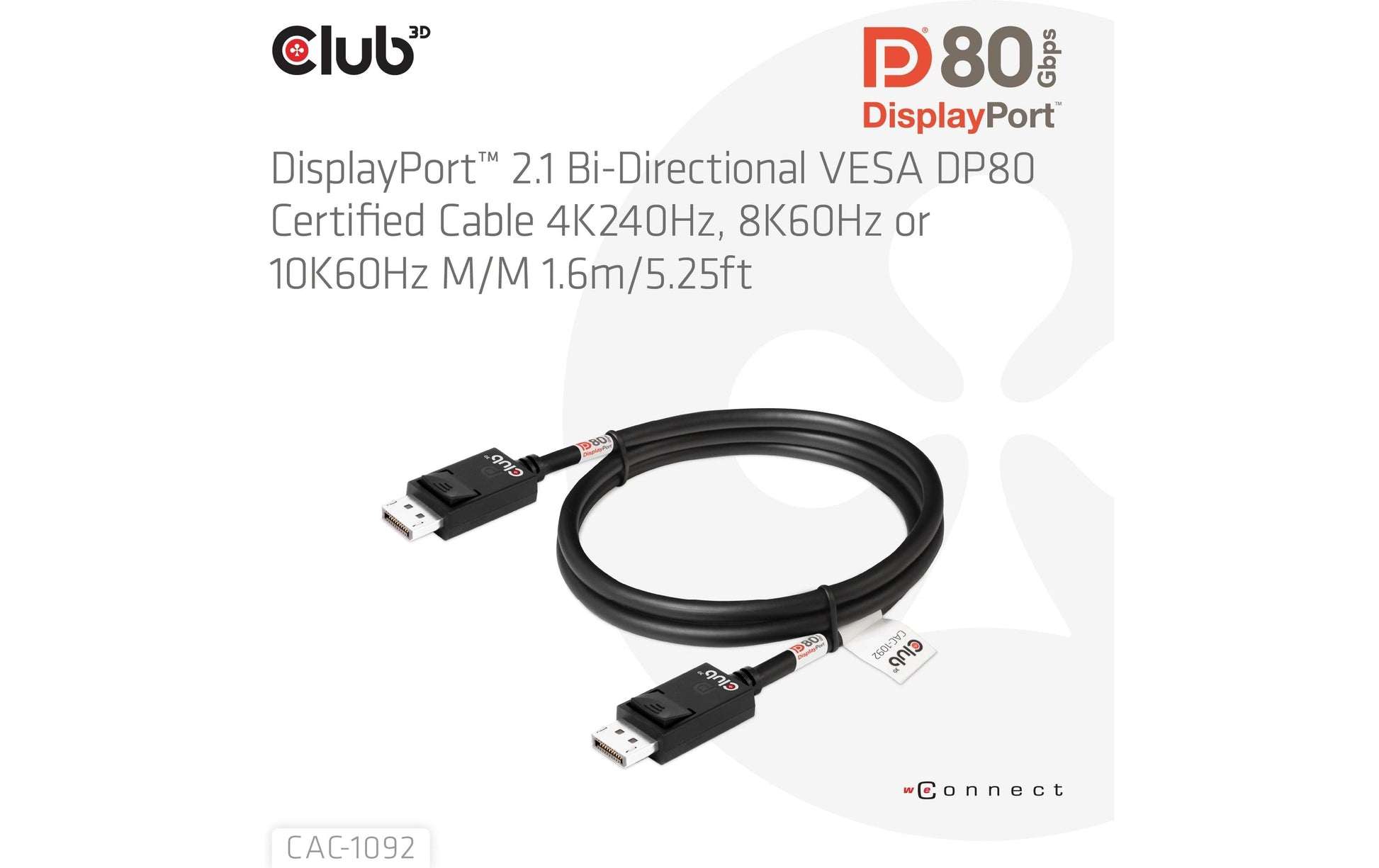 CLUB3D DisplayPort Kabel DP 2.1 10K 60 Hz – 1,6 m